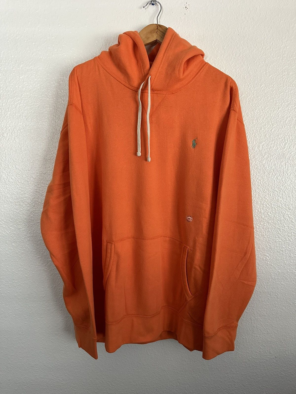 image of Polo Ralph Laurent Orange Classic Fit Pony Logo Fleece Hoodie, Men's (Size 2XL)