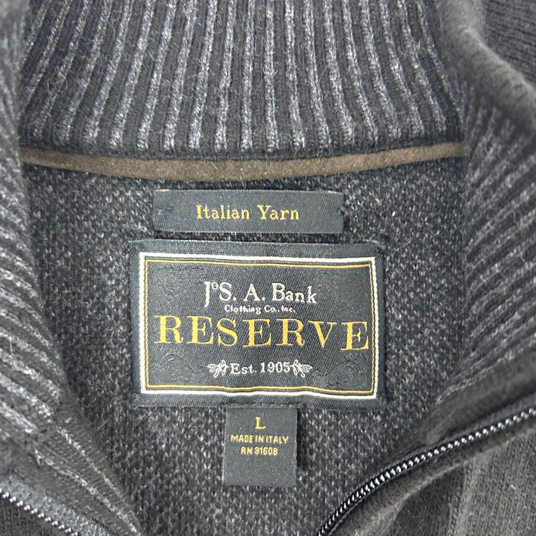 Vintage JOS A BANK RESERVE Mens Wool Cashmere Italian Yarn 1/4 Zip Sweater Black Knit Pullover Size US L / EU 52-54 / 3 - 4 Thumbnail