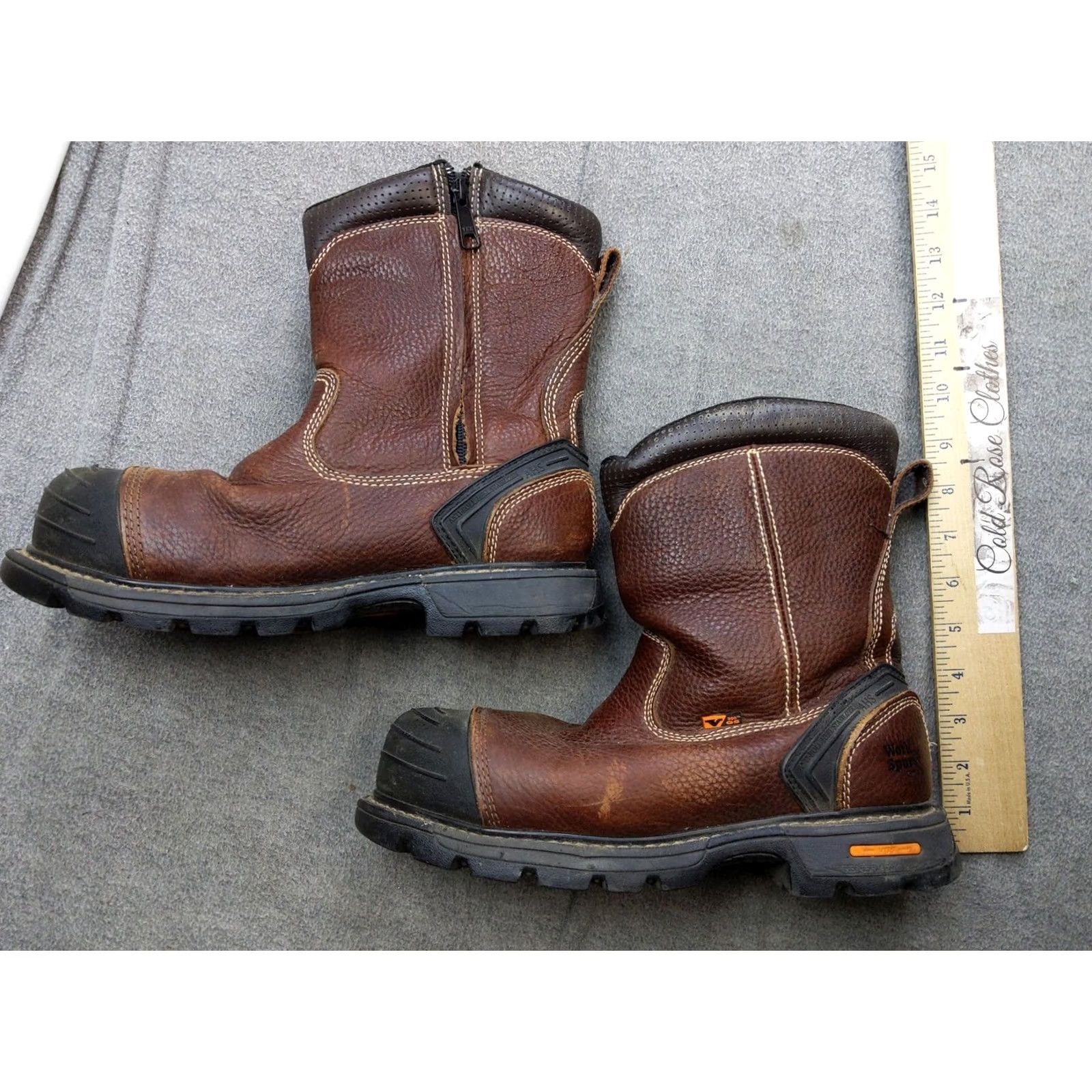 Vintage Work n' Sport Work Boots Mens 9W / Womens 11W Brown Leather Composite Toe Safety Boots Women's Mens 9 11 Brown Leather Non-Metallic EH ASTM F2413-11 Size US 9 / IT 39 - 2 Thumbnail