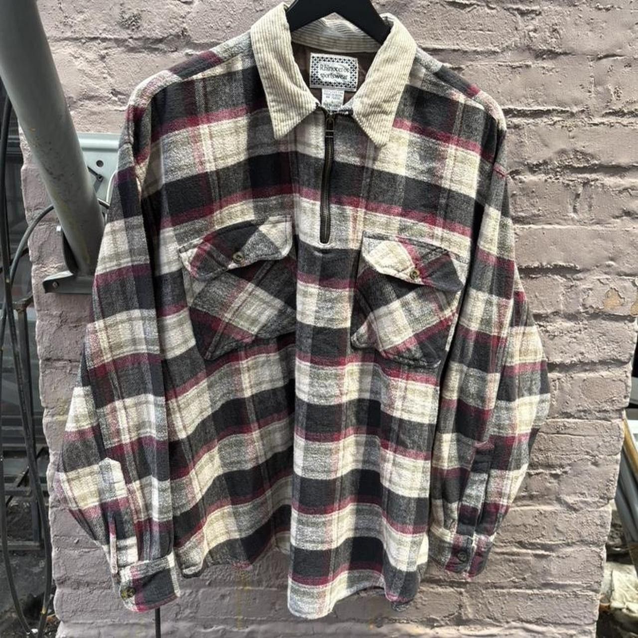 Vintage Red Grunge Punk Corduroy Collar Quarter Zip Flannel Shirt Size US L / EU 52-54 / 3 - 1 Thumbnail