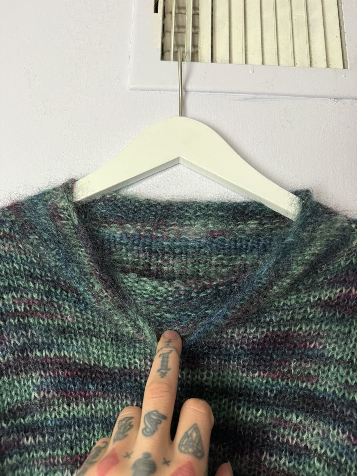 Handmade Vintage Mohair Sweater 1980s Large Blue/Green/Purple Blend Size US L / EU 52-54 / 3 - 3 Thumbnail