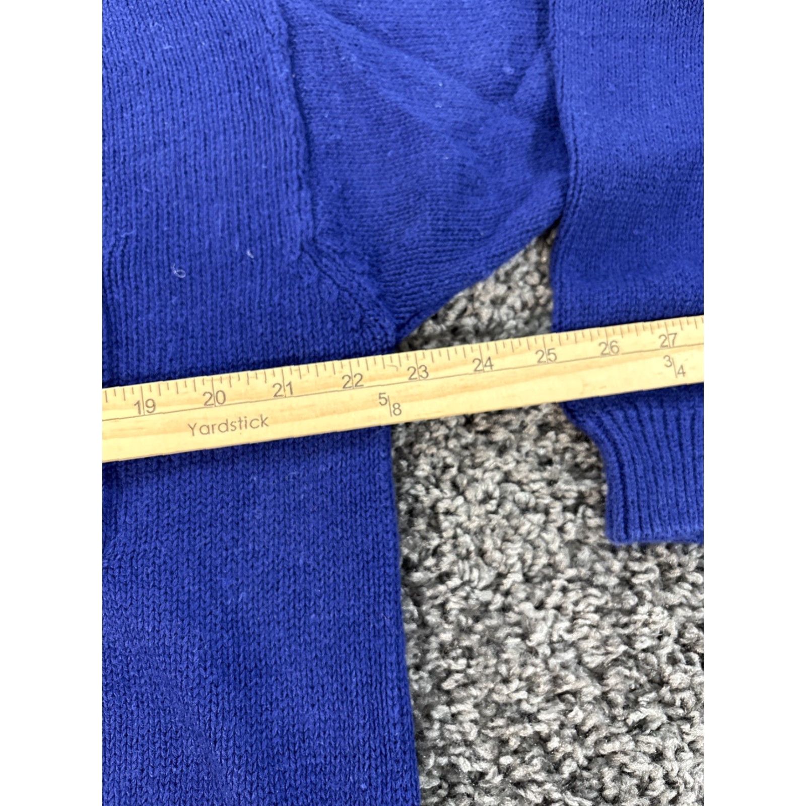 Vintage VINTAGE Ivy Sweater Womens Medium Chunky-Knit Navy Blue Mock Neck Button Pocket 90s Pullover Size M / US 6-8 / IT 42-44 - 3 Thumbnail