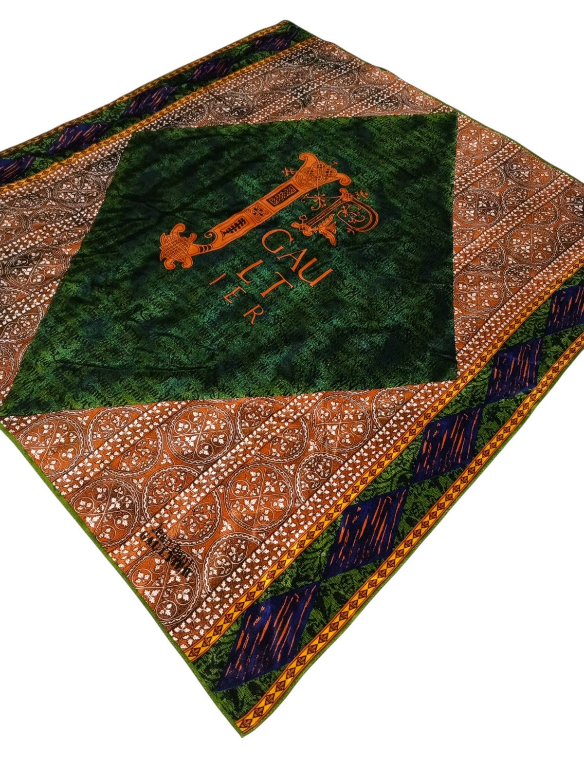 Jean Paul Gaultier JEAN-PAUL GAULTIER JPG Paris Abstract Green Brown Silk Scarf Size ONE SIZE - 5 Thumbnail