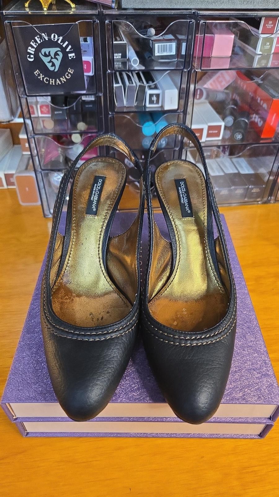 Dolce & Gabbana ✨ Dolce & Gabbana Black Leather Slingback Heels – Size 35.5 Size US 4.5 / IT 34.5 - 1 Thumbnail
