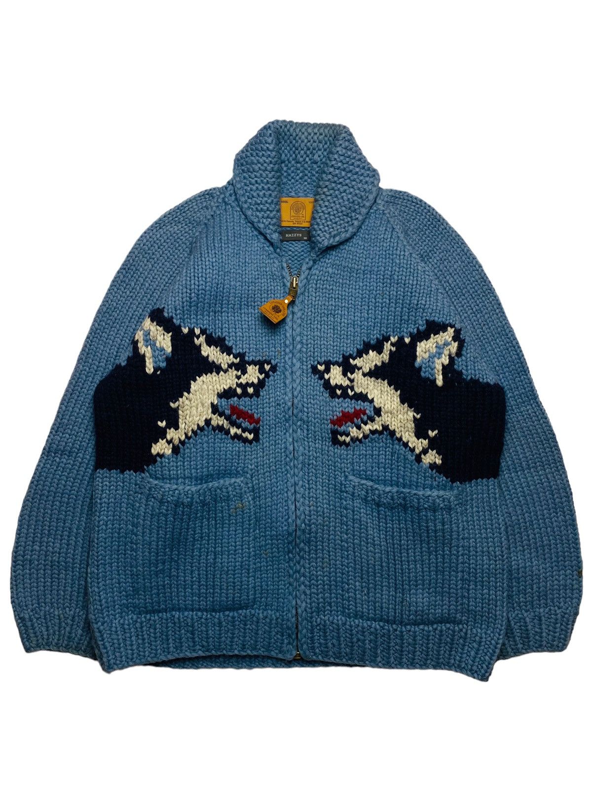 image of Sold Bundle Hazzys Double Wolf Canada Chunky Knitted Jacket in Blue, Men's (Size Large)