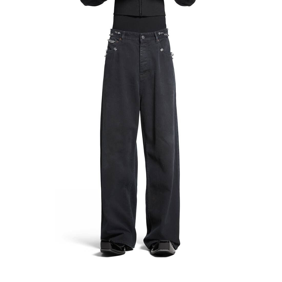 Balenciaga o1mt1gz0125 Unisex Pierced Baggy Pant in Black Size US 30 / EU 46 - 4 Thumbnail