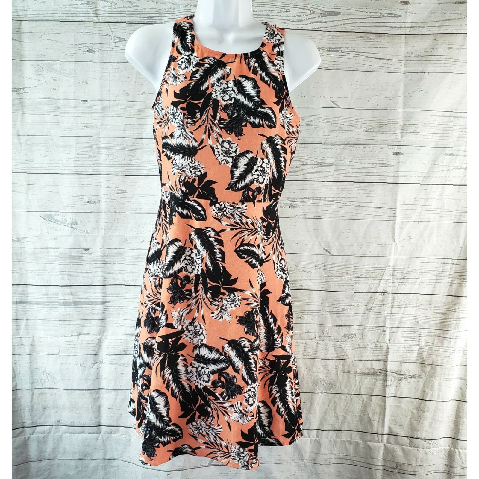 AQUA AQUA Womens Dress Sz Small Peach Black Floral Sleeveless Zips Dress Size S / US 4 / IT 40 - 2 Thumbnail