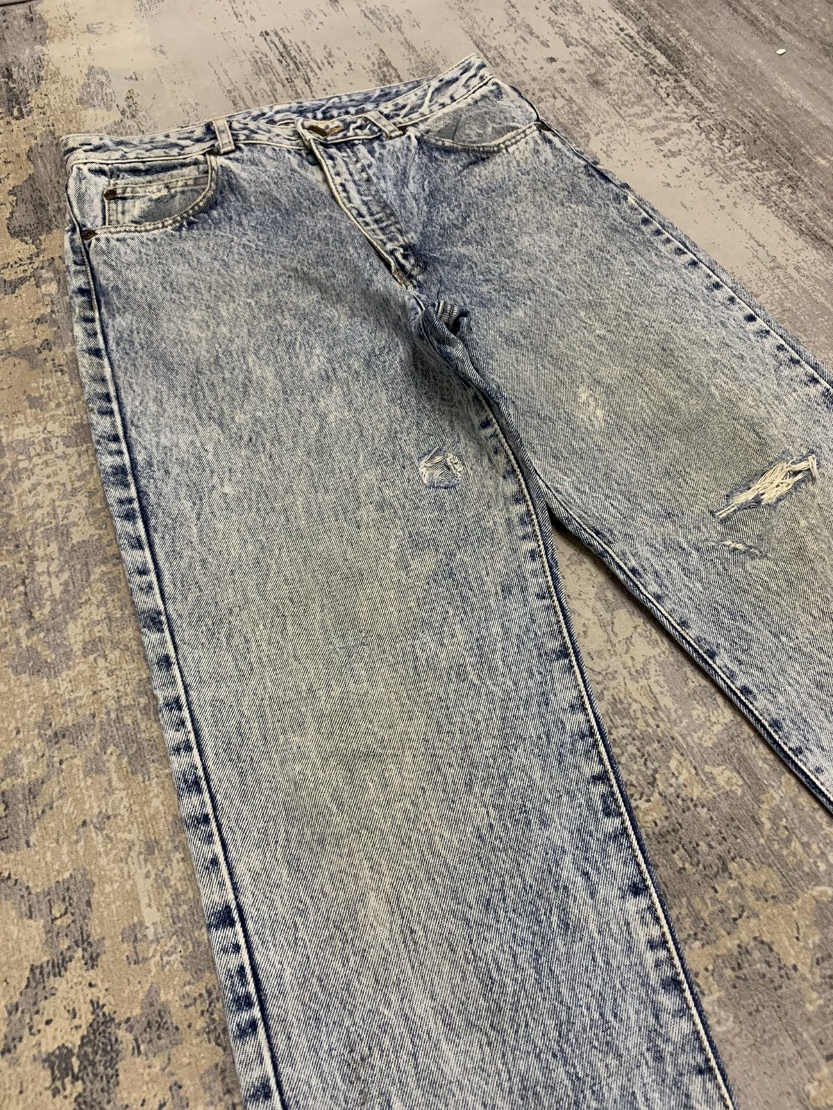 Seditionaries EDWIN BLEACHED DISTRESSED RETRO PUNK TAPERED JEANS 31x28 Size US 31 - 2 Thumbnail