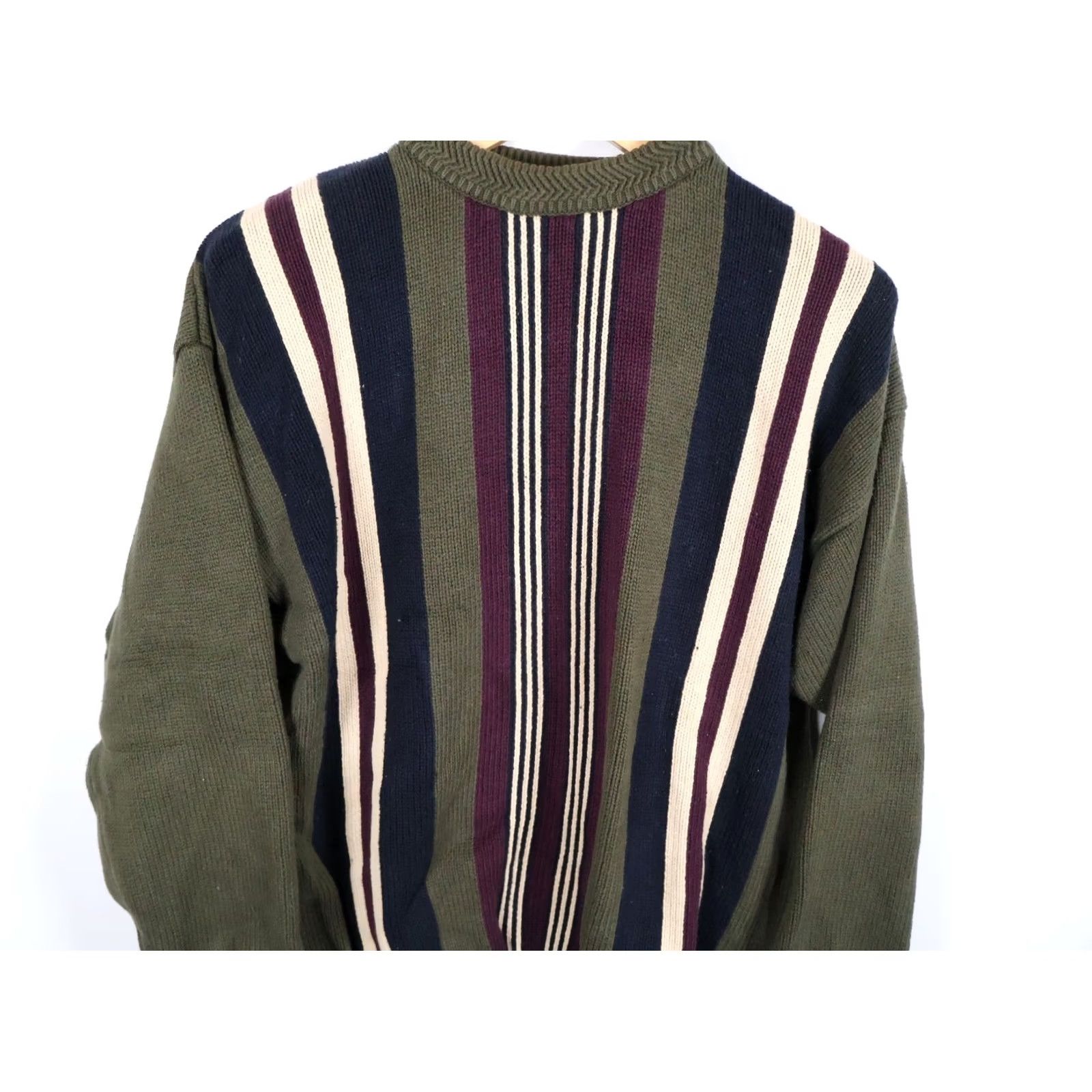 Olive VTG 90s Striped Pattern Sweater Men's Large Olive Green Chunky Cotton Knit Size US L / EU 52-54 / 3 - 4 Thumbnail