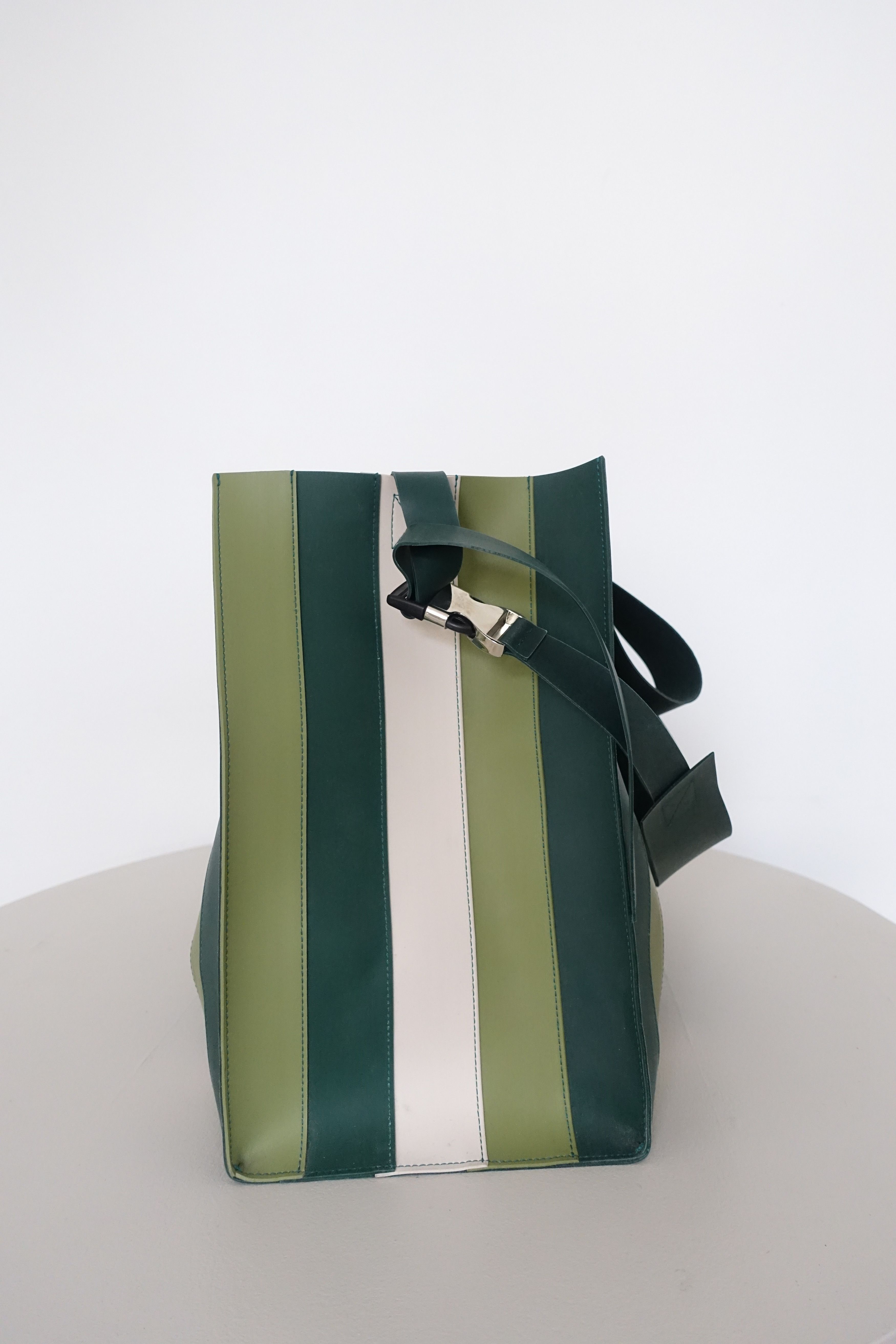 Sunnei Sunnei Striped Leather Tote Bag Green / White / Black Size ONE SIZE - 3 Thumbnail