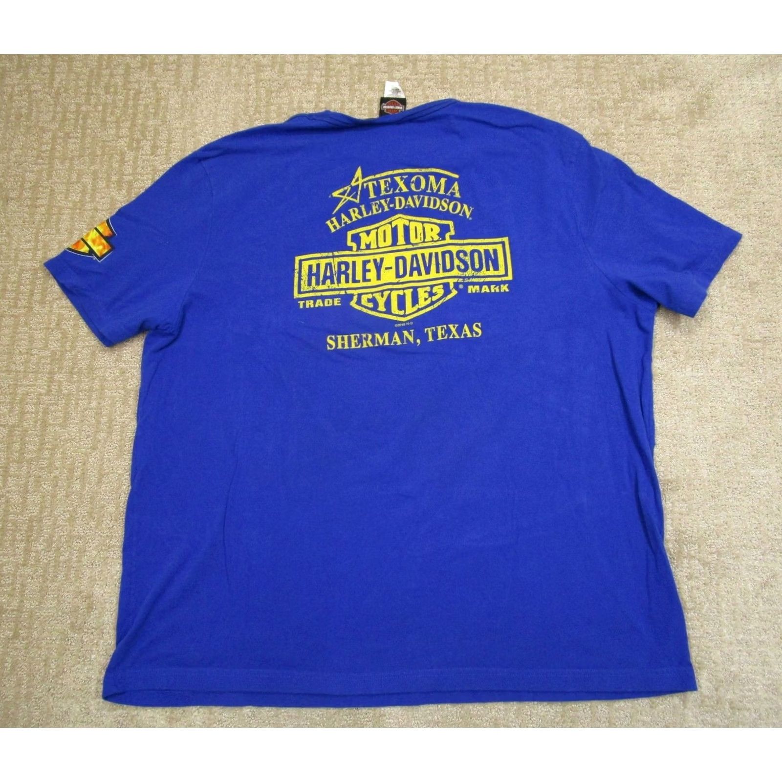 Harley Davidson Harley-Davidson Shirt Men 3XL Blue Texoma USA Biker Motorcycle Flames Graphic T-Shirt Short Sleeve Crew Neck Size US XXL / EU 58 / 5 - 3 Thumbnail