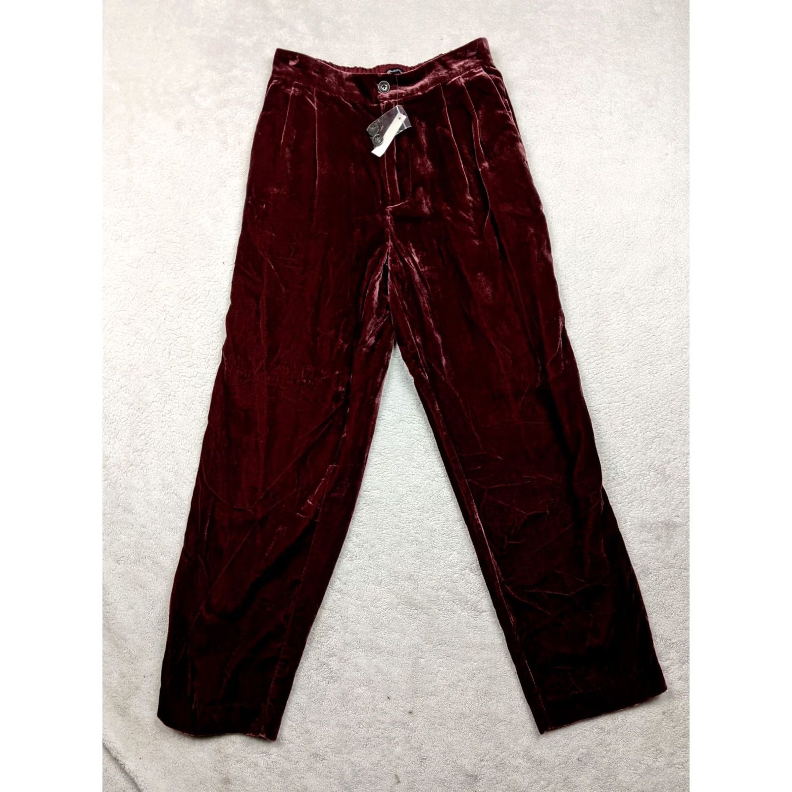 Madewell Madewell Womens XS 26x27 Elastic Waist Burgundy Velvet Velour Pants Pleated Size 26" / US 2 / IT 38 - 2 Thumbnail