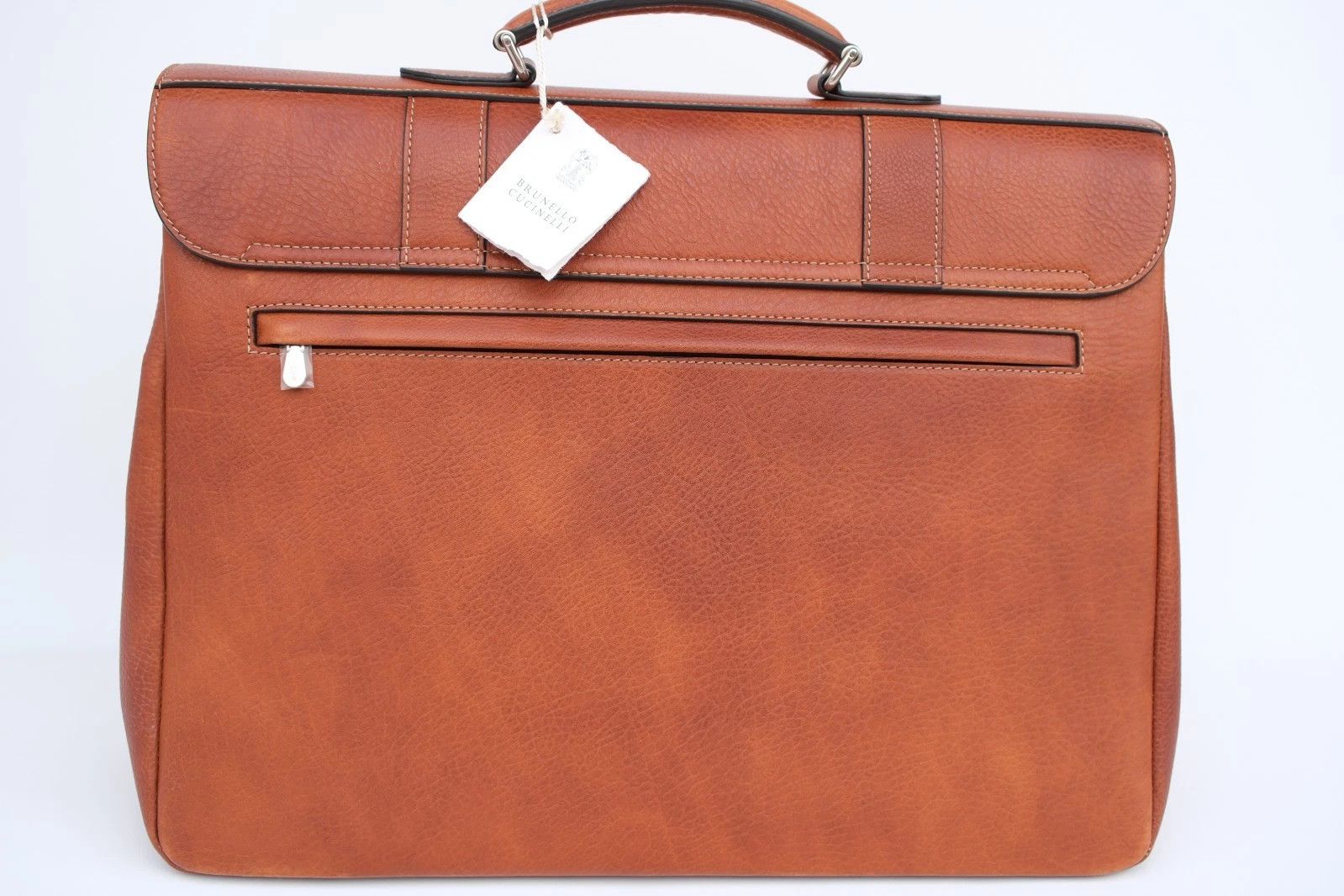 Brunello Cucinelli New Brunello Cucinelli Brown Grained Leather Briefcase Bag Size ONE SIZE - 4 Thumbnail