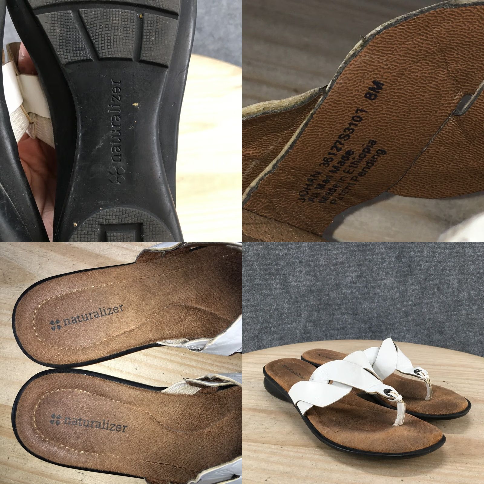 Naturalizer Naturalizer Johan Sandals Womens White Casual Slip On Thong Faux Leather 8 M Size US 8 / IT 38 - 10 Thumbnail