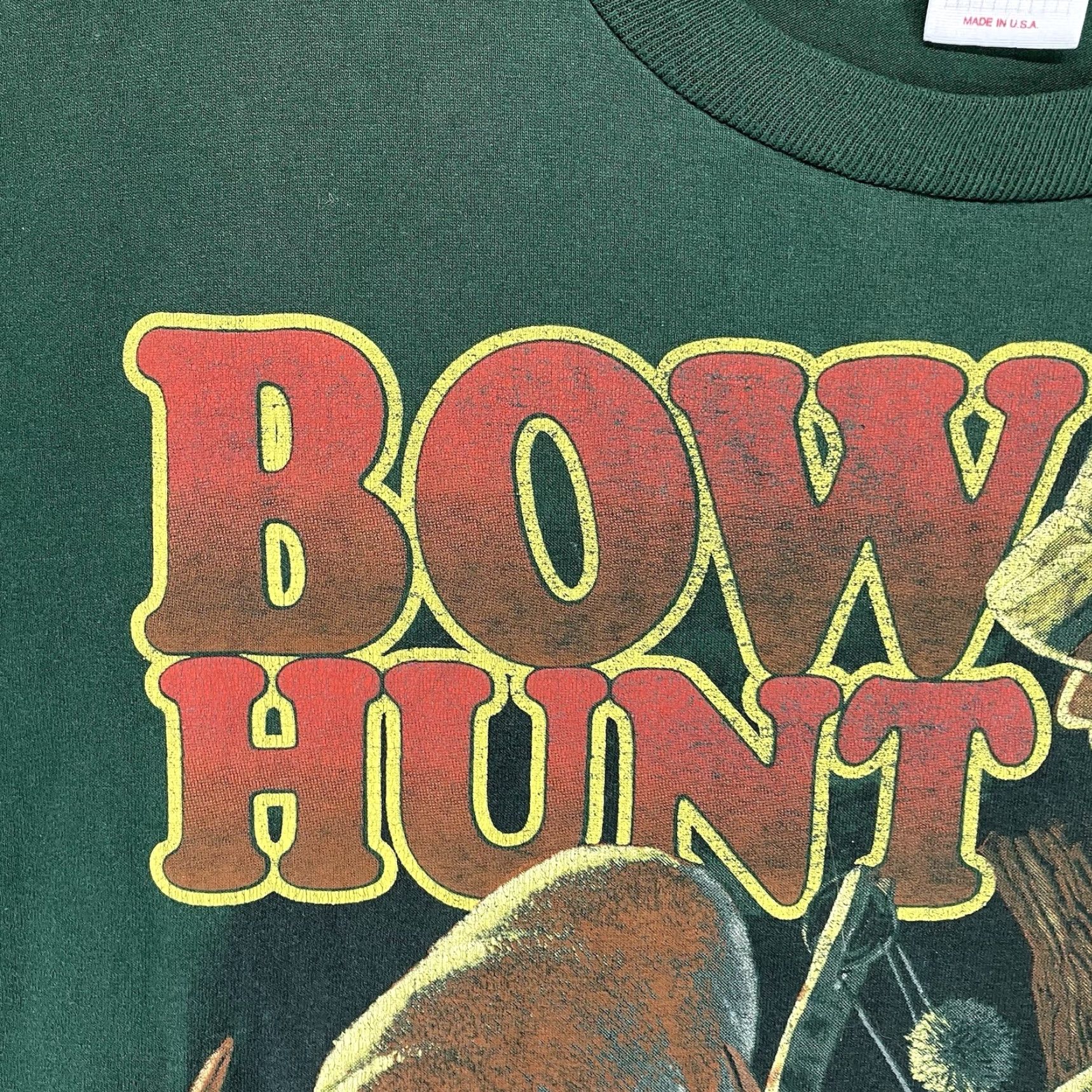 Jerzees VINTAGE 90s Men XL T-Shirt Bow Hunter Outdoor Grunge Faded USA Deer Nature Logo Graphic Print Crew Neck Short Sleeve Cotton Polyester Green Men Size US XL / EU 56 / 4 - 5 Thumbnail