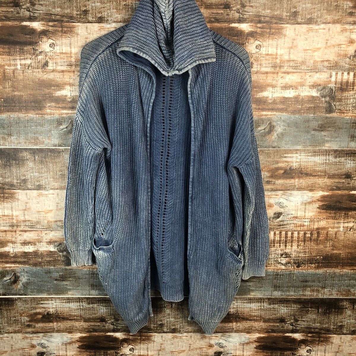 Indigo Azul Blue indigo faded Cardigan Hoodie Knitwear #A1887 Size US M / EU 48-50 / 2 - 3 Thumbnail
