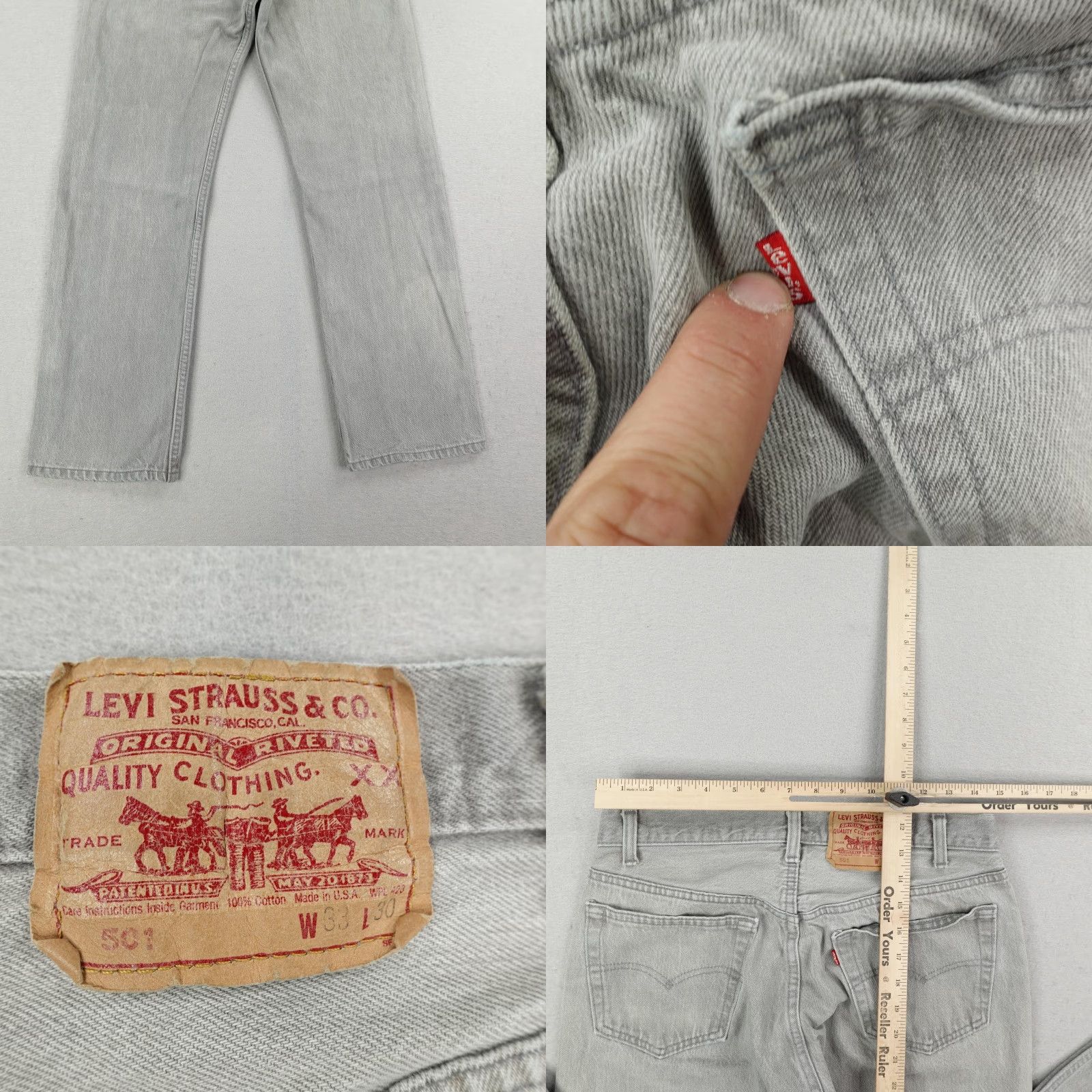 Levi's VINTAGE Levi's 501 Jeans Mens Regular Fit 33x30 Gray Denim Straight Leg Cotton Button Fly 80s Size US 33 - 8 Thumbnail