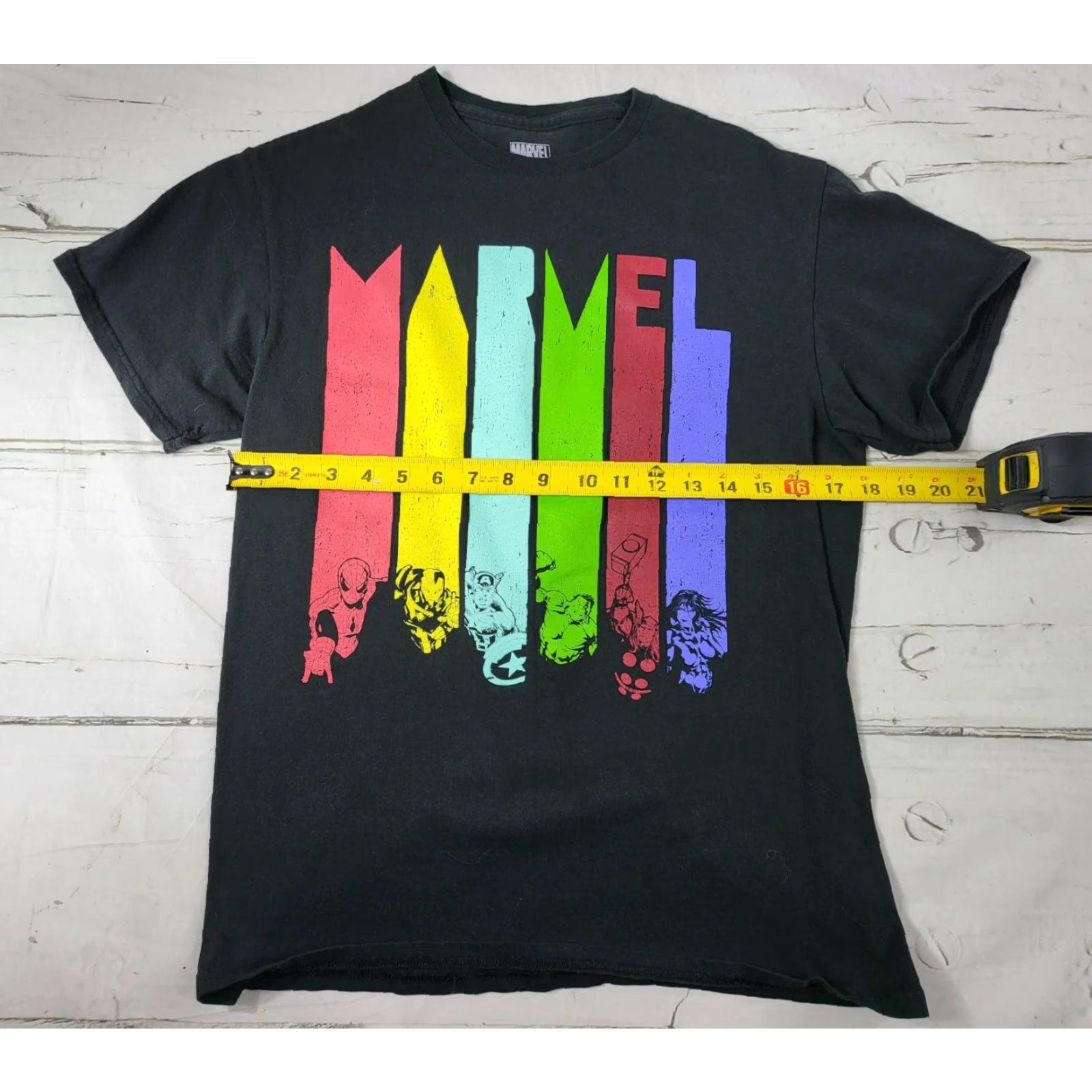 Vintage Marvel Rainbow Black Short Sleeve Distress Graphic T-Shirt Mens M EUC Size US M / EU 48-50 / 2 - 3 Thumbnail
