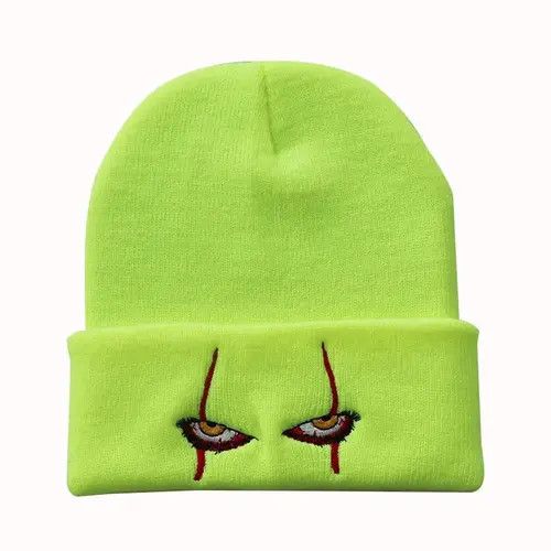 Japanese Brand Green Color Embroidered Woolen Beanies Hat Scary Clown Eyes Size ONE SIZE - 2 Thumbnail