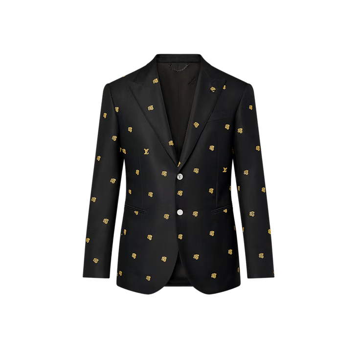 Embroidered Single-Breasted Wool Blend Evening Jacket