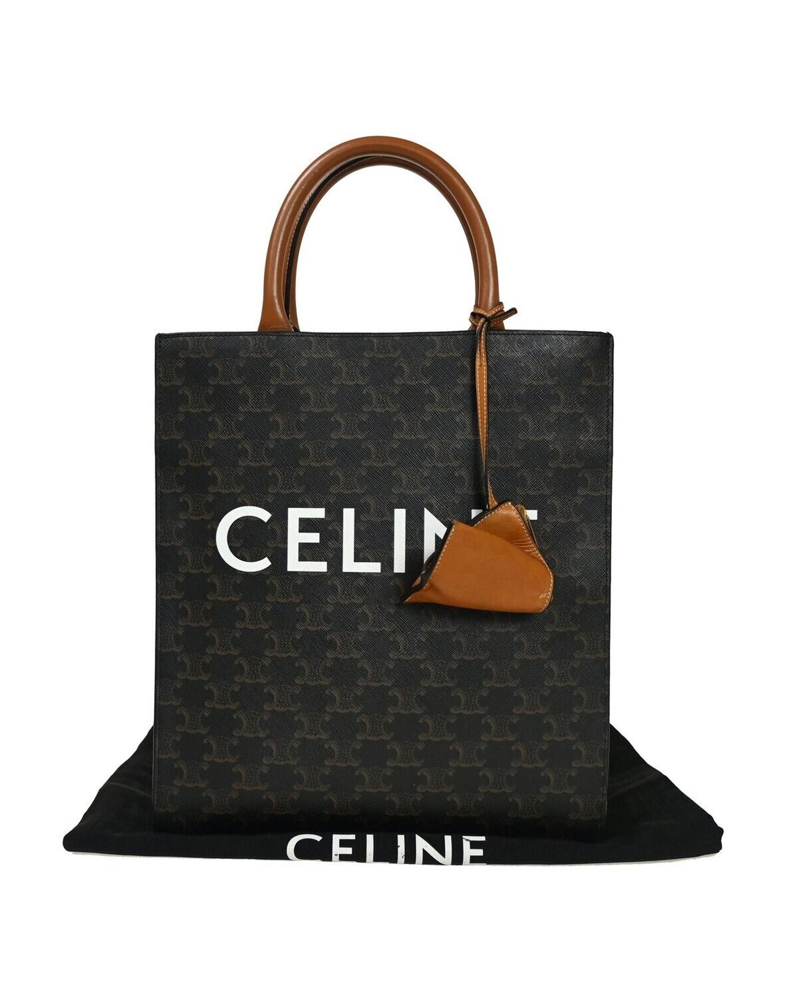 image of Celine Sophisticated Triomphe Coating Canvas Tote Bag in Brown, Women's