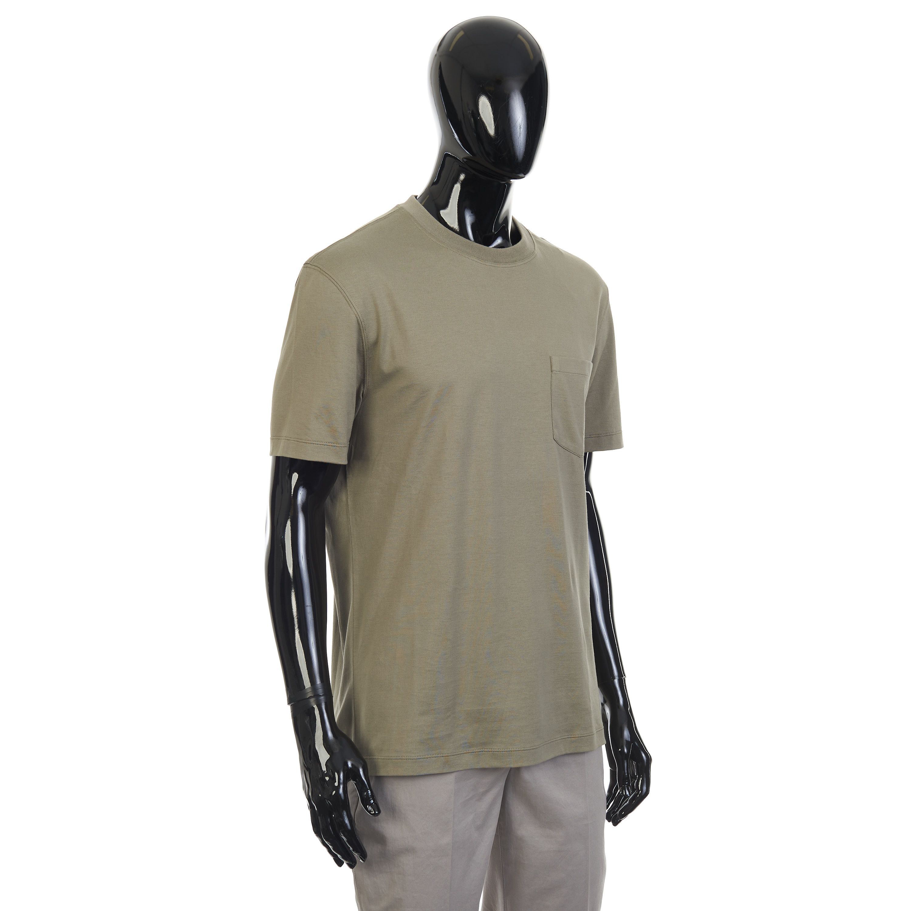Brunello Cucinelli Khaki Cotton Jersey Crew neck Tshirt With Chestpocket Size US L / EU 52-54 / 3 - 8 Thumbnail