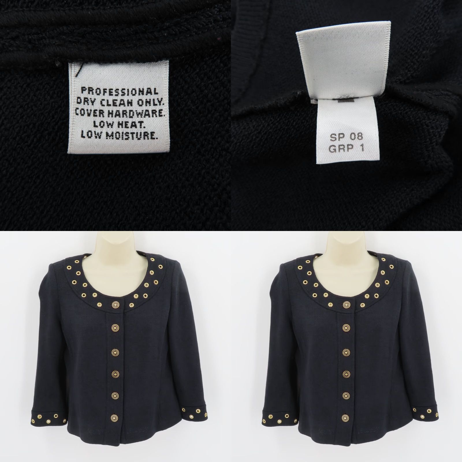 Vintage St John Collection Jacket Womens 2 Black Knit Gold Grommet Button Front Coat Size XS / US 0-2 / IT 36-38 - 8 Thumbnail