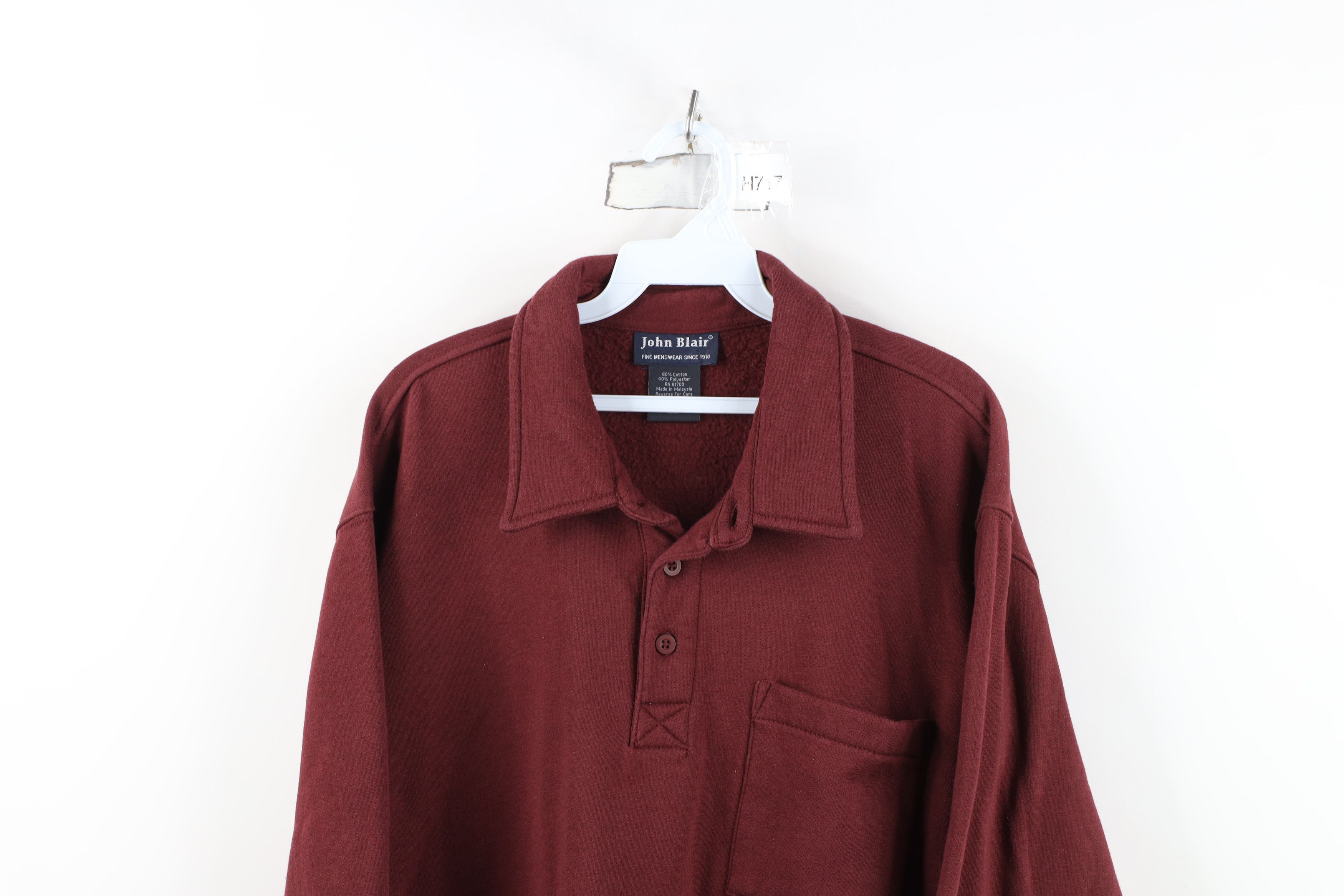 Vintage Vintage 90s Streetwear Pullover Collared Sweatshirt Burgundy Size US L / EU 52-54 / 3 - 2 Thumbnail