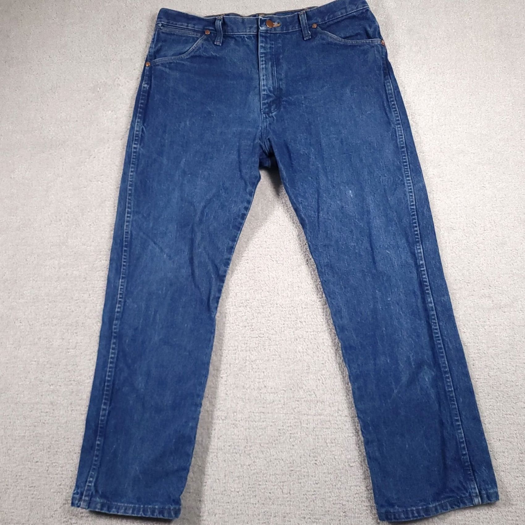 Wrangler VINTAGE Wrangler 13MWZ Original Fit Jeans Mens 36x30 Cowboy Cut Workwear Blue Denim Leather? Size US 36 / EU 52 - 2 Thumbnail