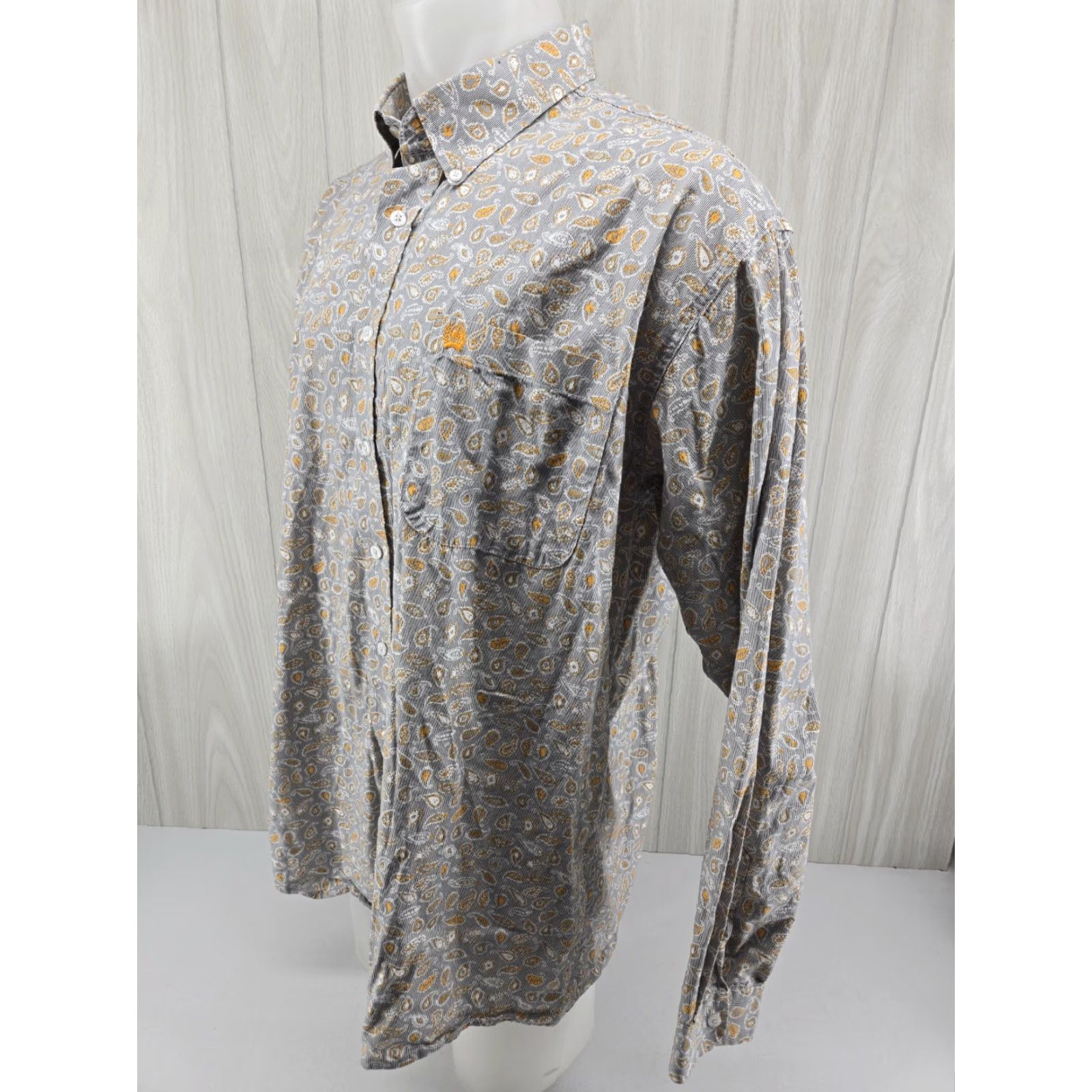 Vintage Cinch Long Sleeve Button Up Shirt Mens XL Gray Orange 100% Cotton Geometric Pattern Button-Down Collar Pockets Size US XL / EU 56 / 4 - 4 Thumbnail