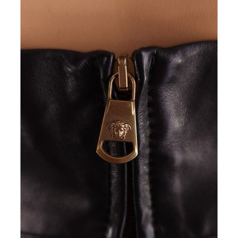 Versace Versace Wrap-effect Pleated Leather Mini Skirt Black IT 42 6 Size 28" / US 6 / IT 42 - 8 Thumbnail