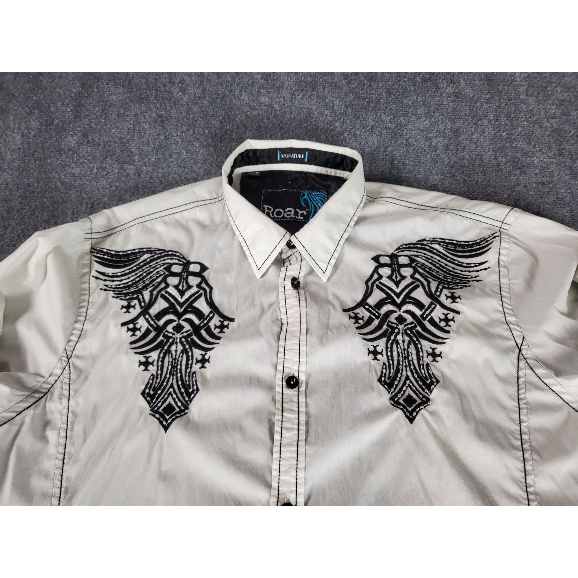 Roar Roar Signature Shiekh II Button Up Shirt Men Sz XXL White Bl Size US XXL / EU 58 / 5 - 2 Thumbnail