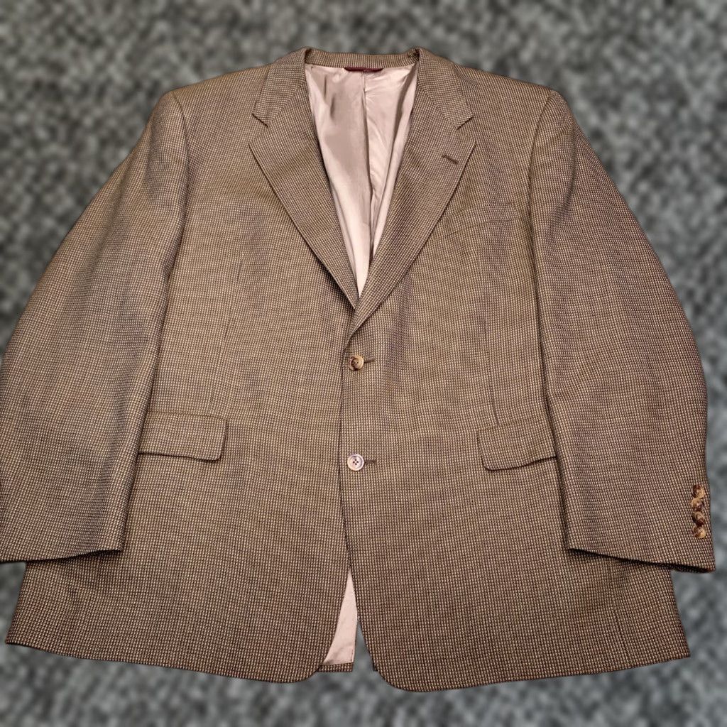 Hart Schaffner Marx VINTAGE Hart Schaffner Marx Blazer Mens 48R Brown Wool Tweed Notch Lapel 2-Button Single-Breasted Sport Coat Geometric Chest 52 Regular Size 48R - 1 Thumbnail