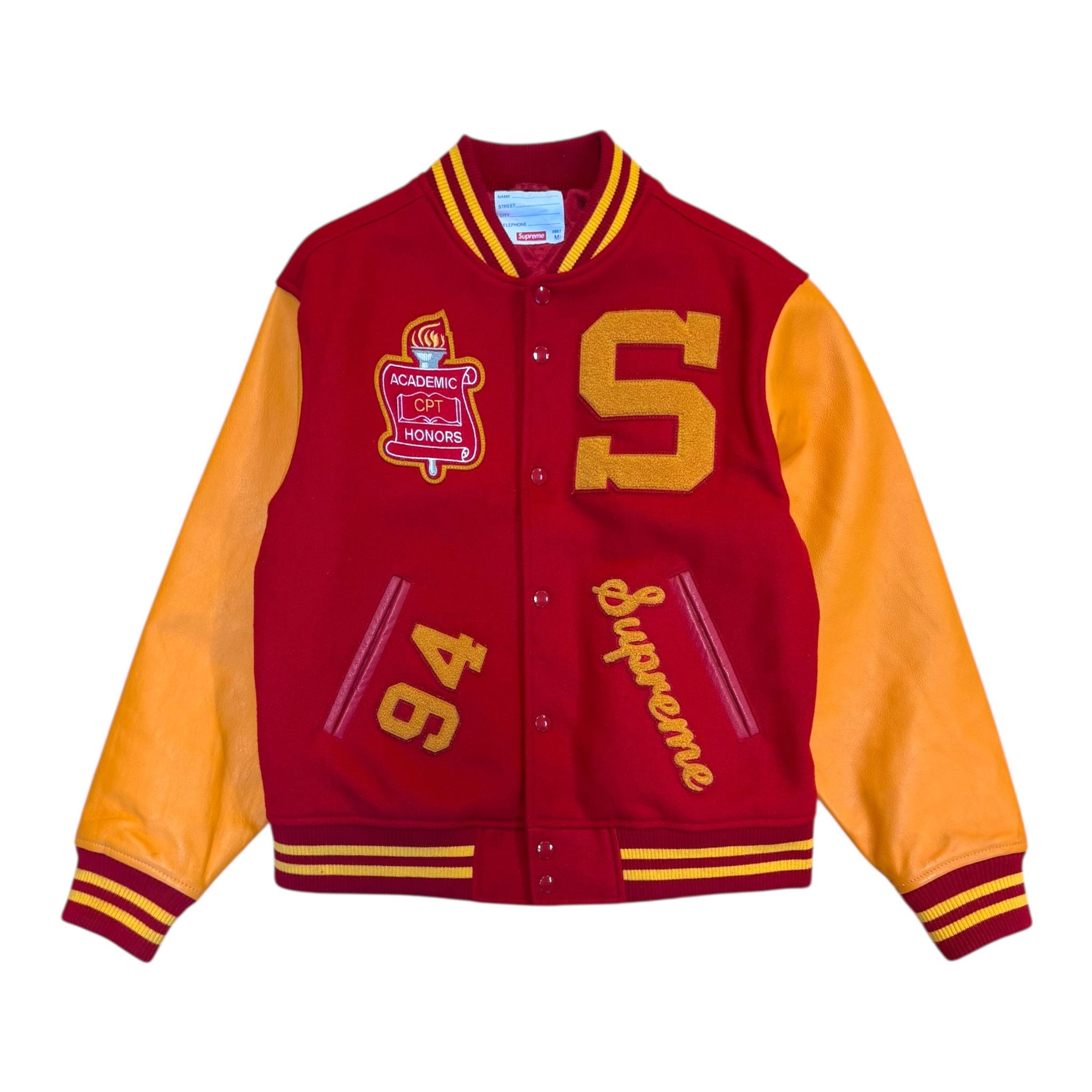 Supreme Supreme Contrast Script Varsity Jacket Red | Grailed