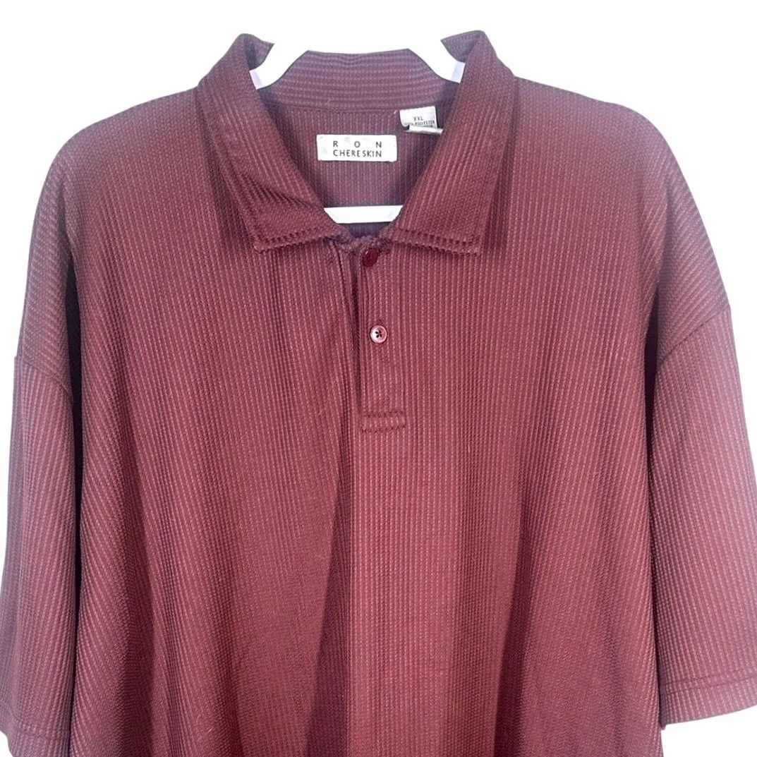 Vintage Ron Chereskin Men's XXL Burgundy Textured Polo Shirt Short Sleeve Button Up Size US XXL / EU 58 / 5 - 5 Thumbnail
