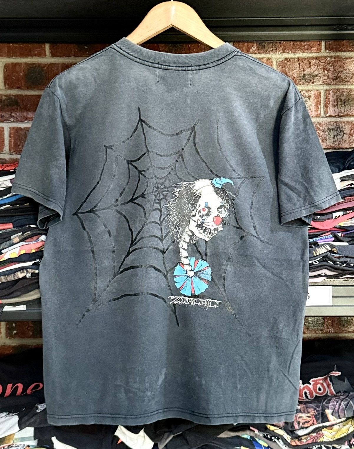 90s ZORLAC PUSHEAD skull spiderweb Tee