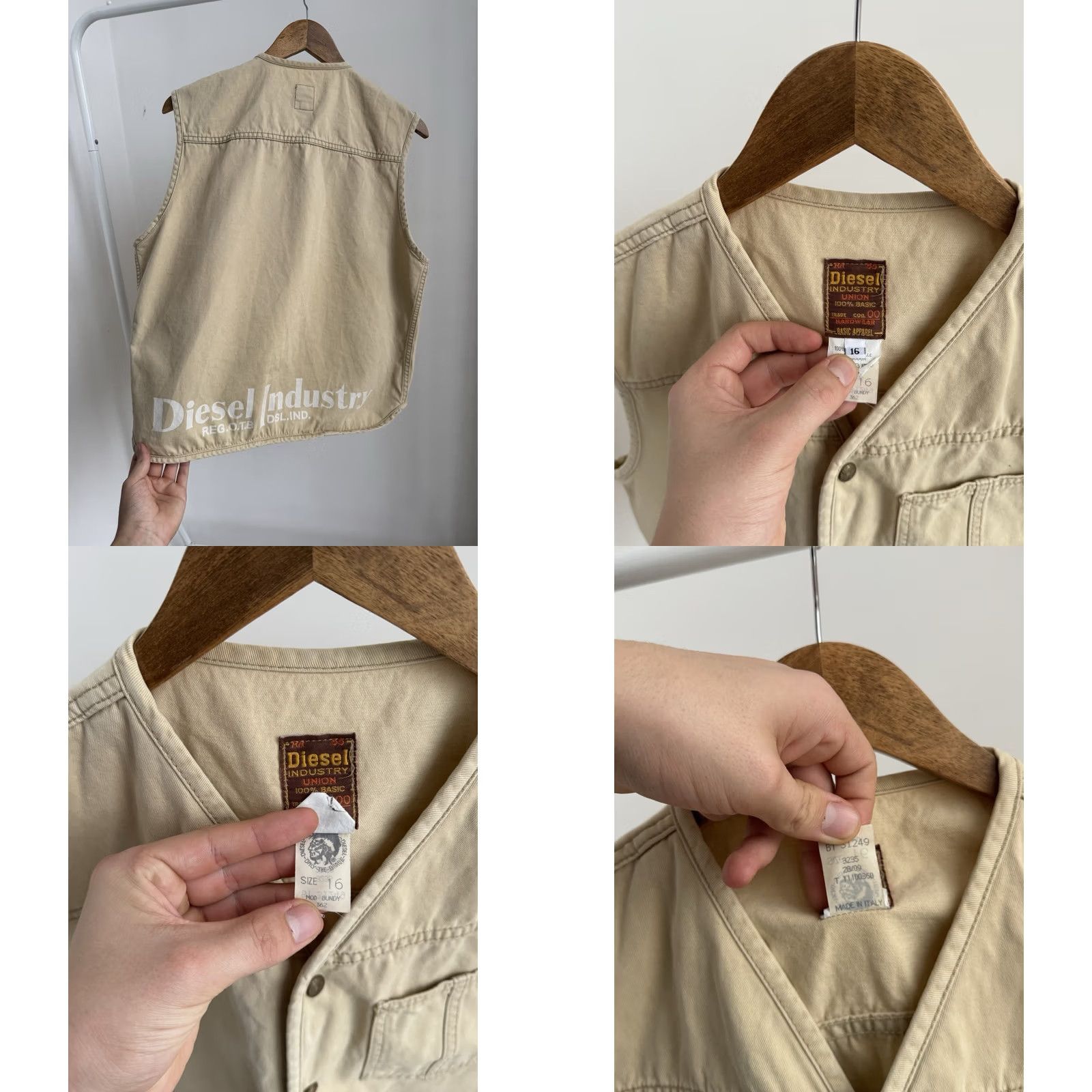 Diesel VINTAGE Diesel Vest Men 90s Workwear Canvas Button-Up Size M Beige / Brown Casual Streetwear 90s Retro Military Pockets Size US M / EU 48-50 / 2 - 8 Thumbnail