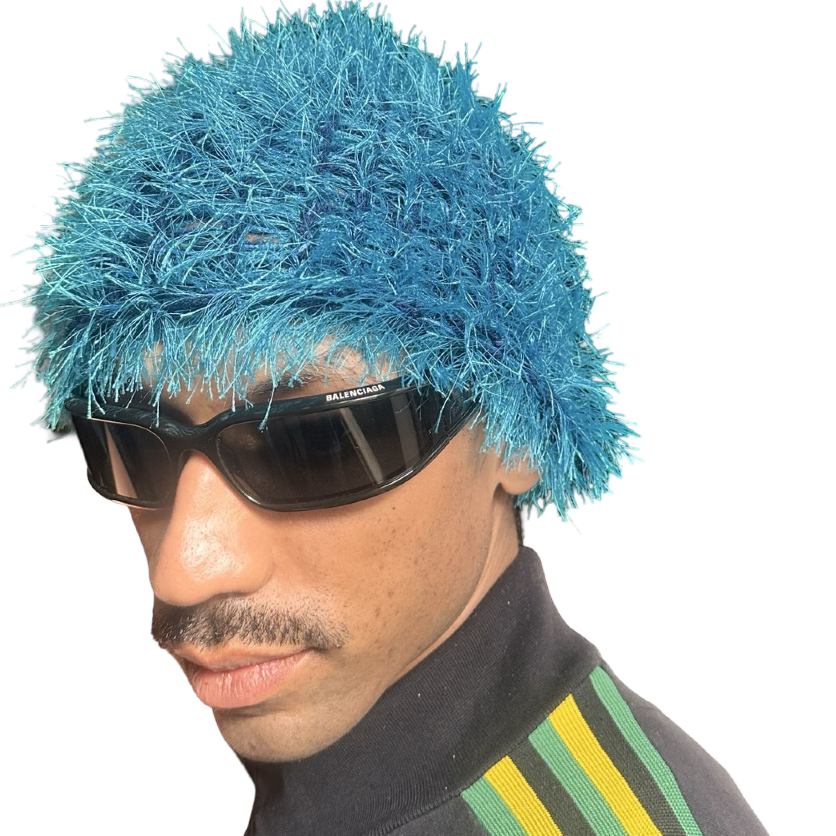 Vintage Vintage Hand knit Blue Fuzzy Winter Beanie Size ONE SIZE - 2 Thumbnail