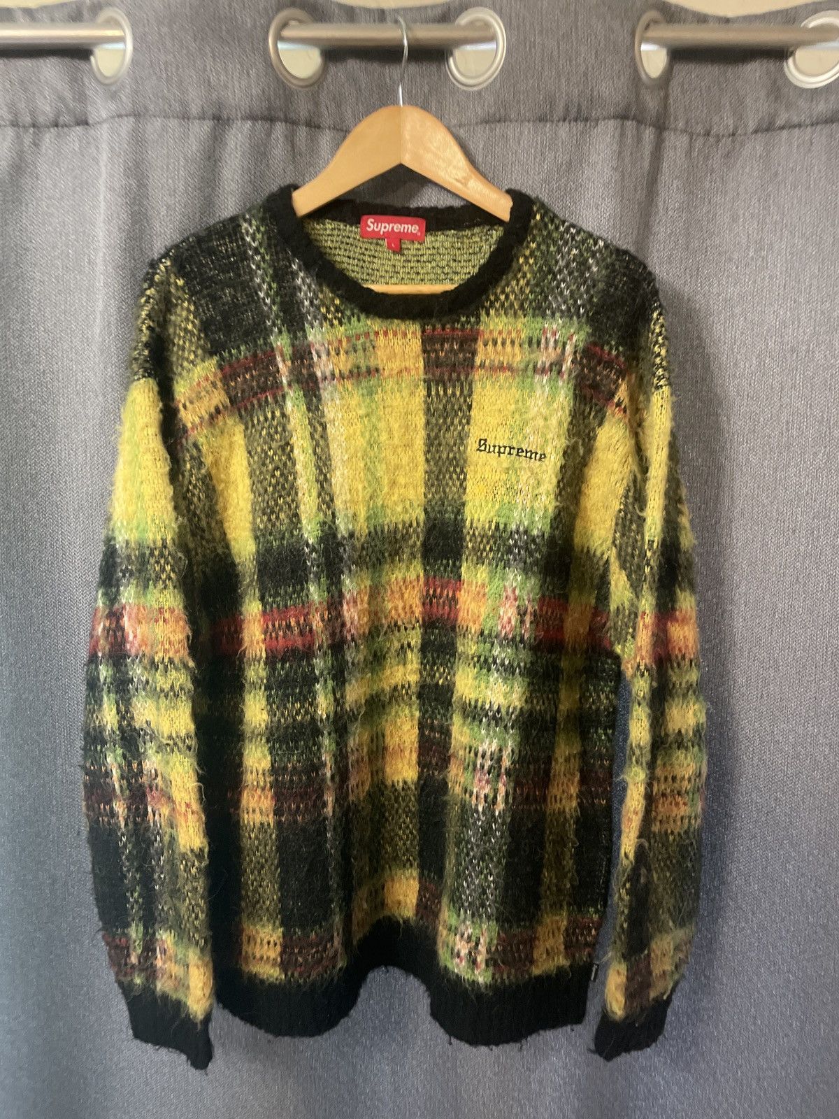 supreme brushed plaid sweater