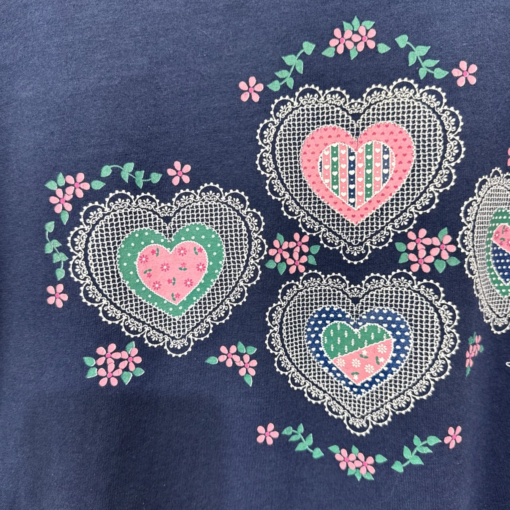 Jerzees Vintage Endless Designs T Shirt Floral Quilted Hearts Pattern Blue XL Size XL / US 12-14 / IT 48-50 - 7 Thumbnail