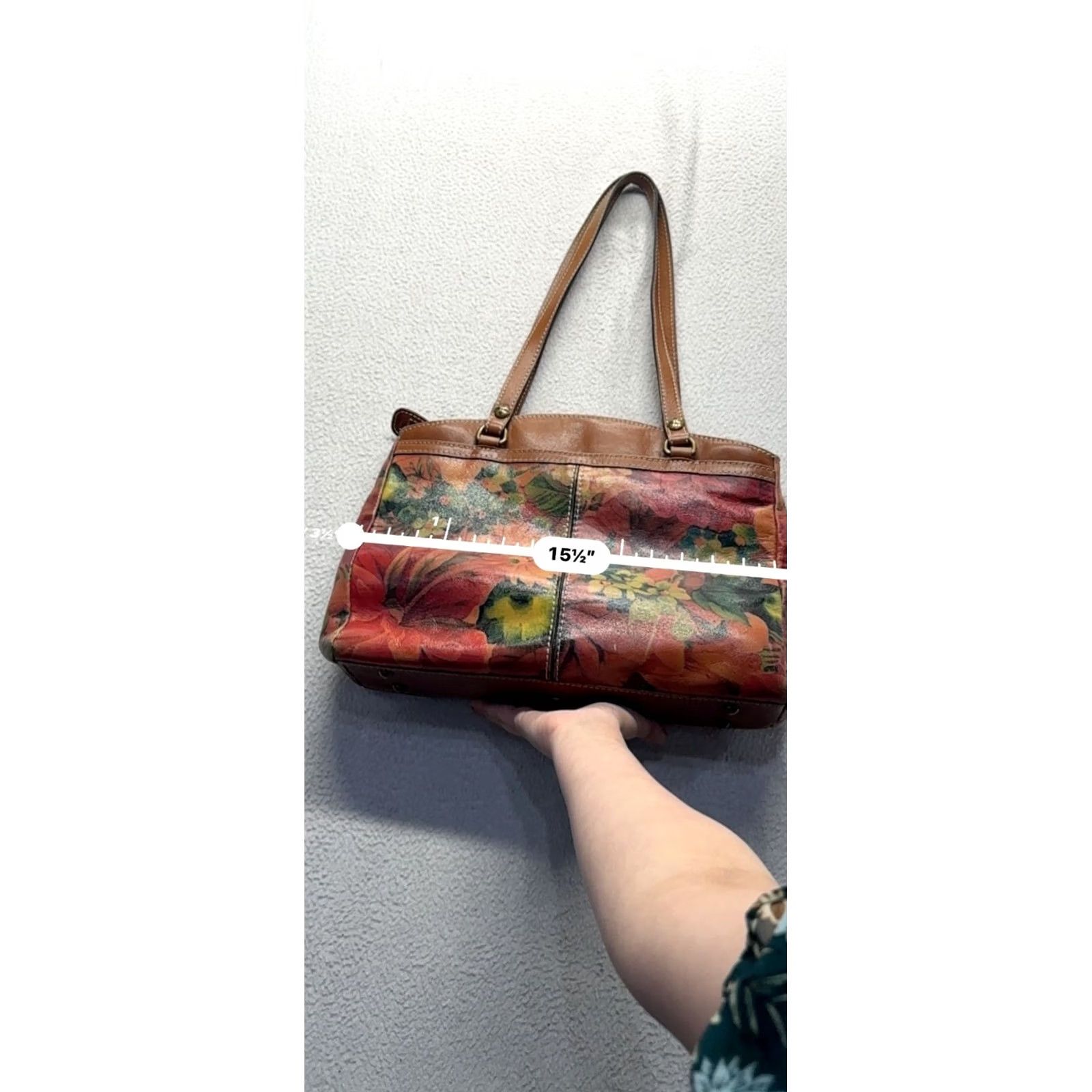 Patricia Nash Patricia Nash Shoulder Bag Leather Floral Italian Orange Brass Hardware Women Medium Rectangle Zippered Inner Pockets Vintage No 14" x 10" x 4" Size ONE SIZE - 8 Thumbnail