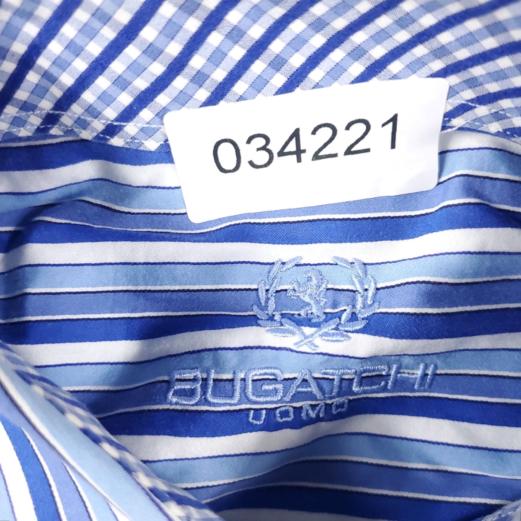BUGATCHI Bugatchi Uomo Blue Striped Dress Shirt 16.5 Long Sleeve Mens Regular Fit Size 42R - 8 Thumbnail