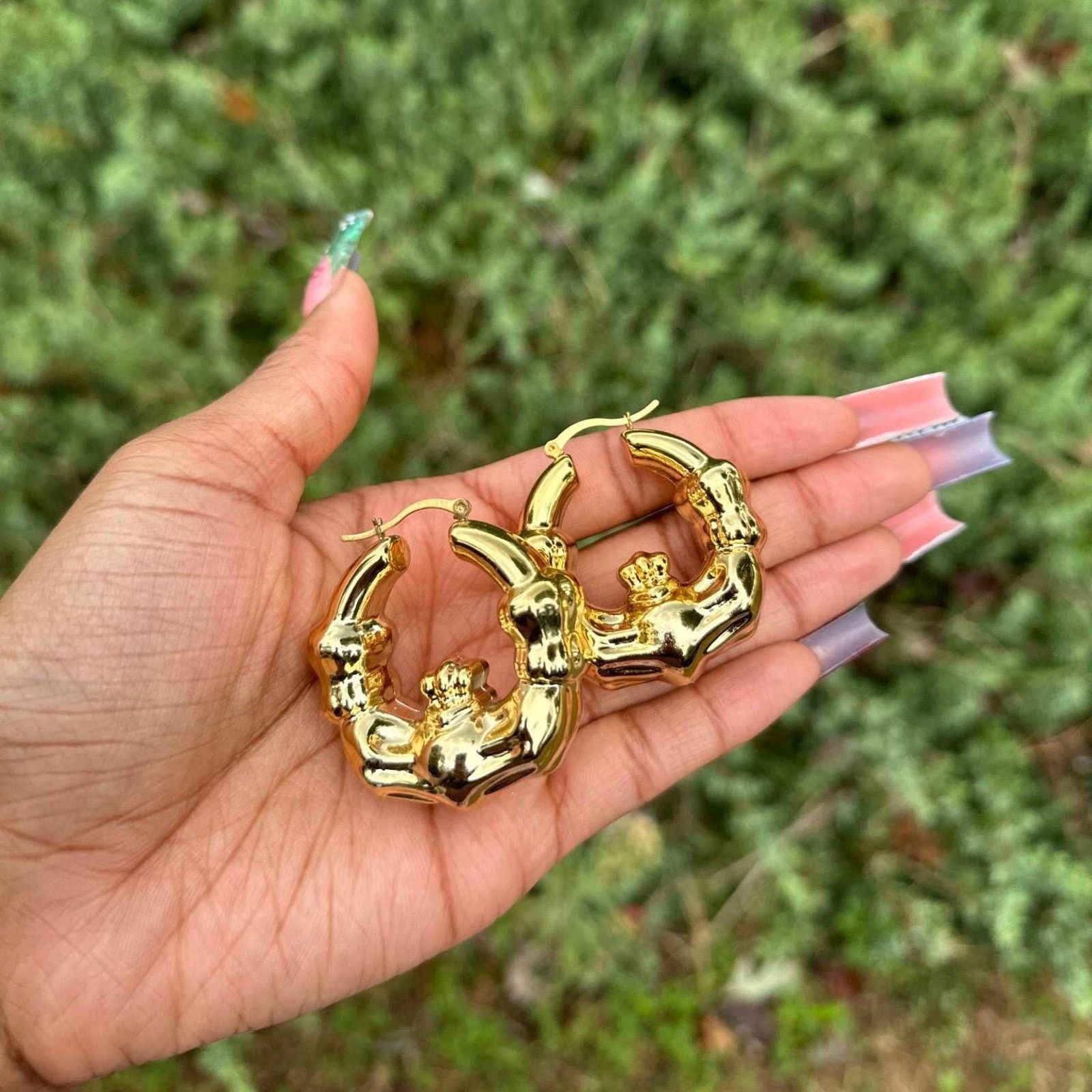 Other Handmade Vintage chunky gold hoop earrings Size ONE SIZE - 3 Thumbnail