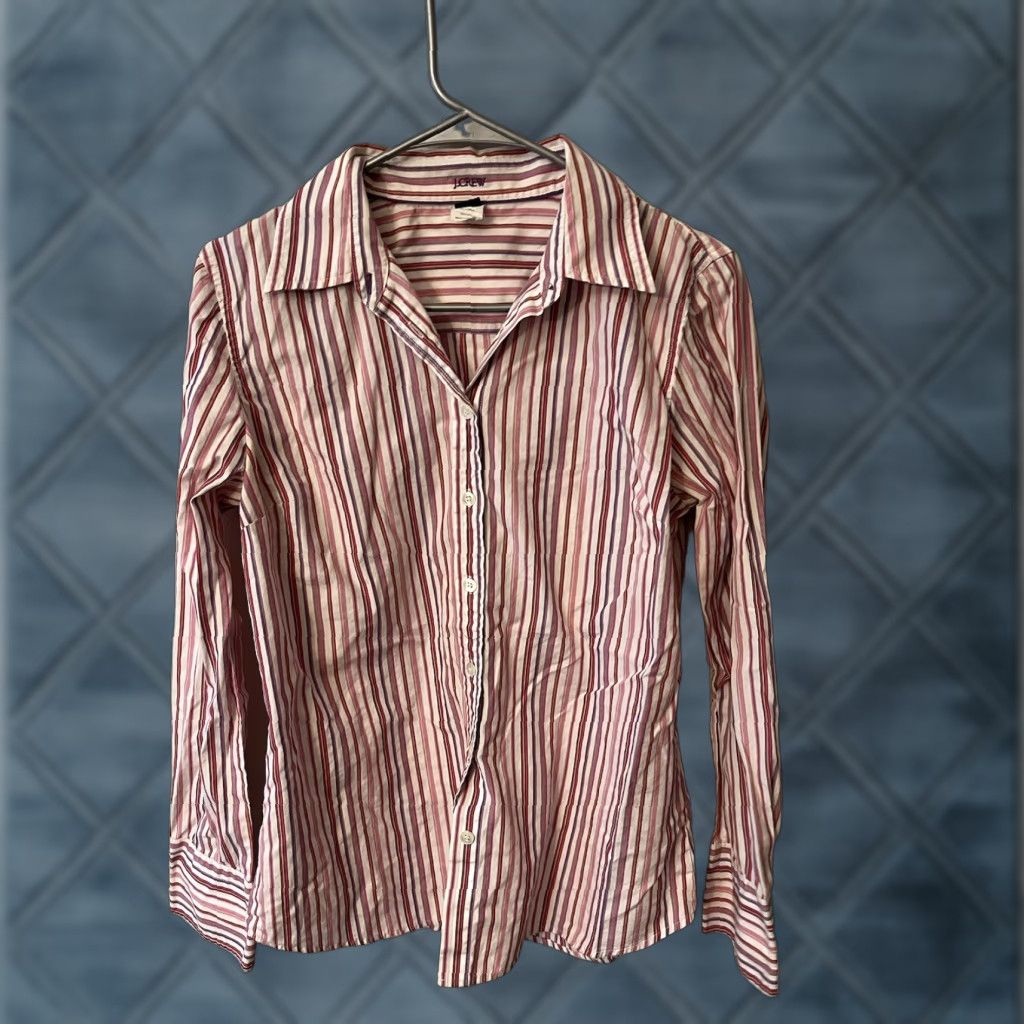 J.Crew J. Crew Kathryn Slim Fit Button Up Shirt Women's L Striped 100% Cotton Career Shirt Basic Classics Mens? Size L / US 10 / IT 46 - 1 Thumbnail