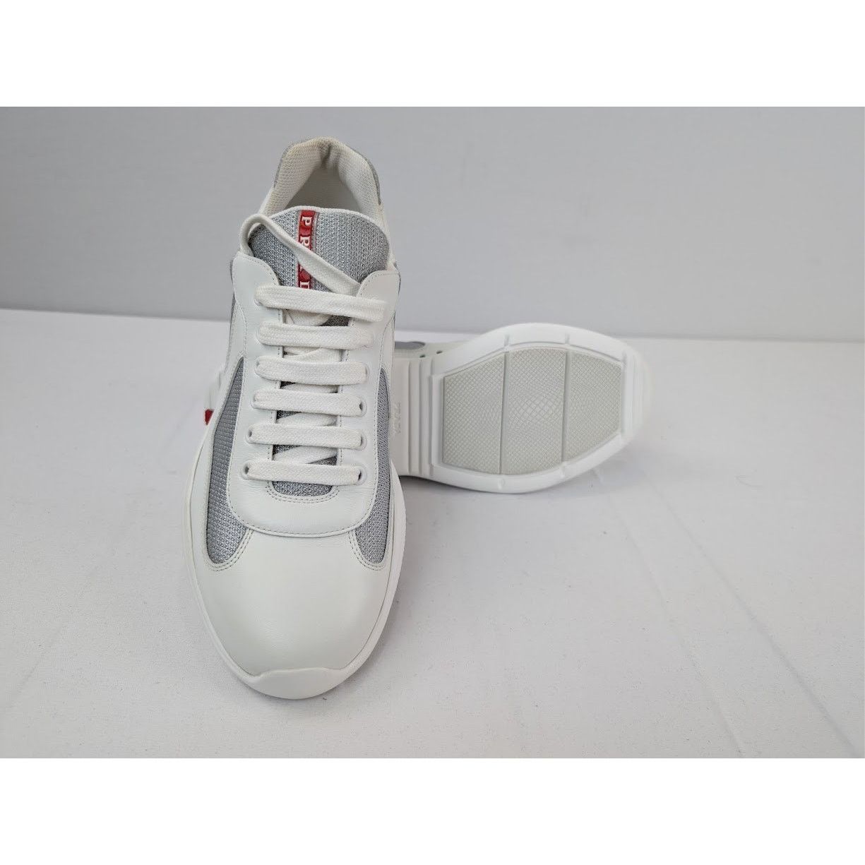 Prada o1rshd1 Calzature Uomo Sneakers in Bianco Argento Size US 12 / EU 45 - 14 Thumbnail