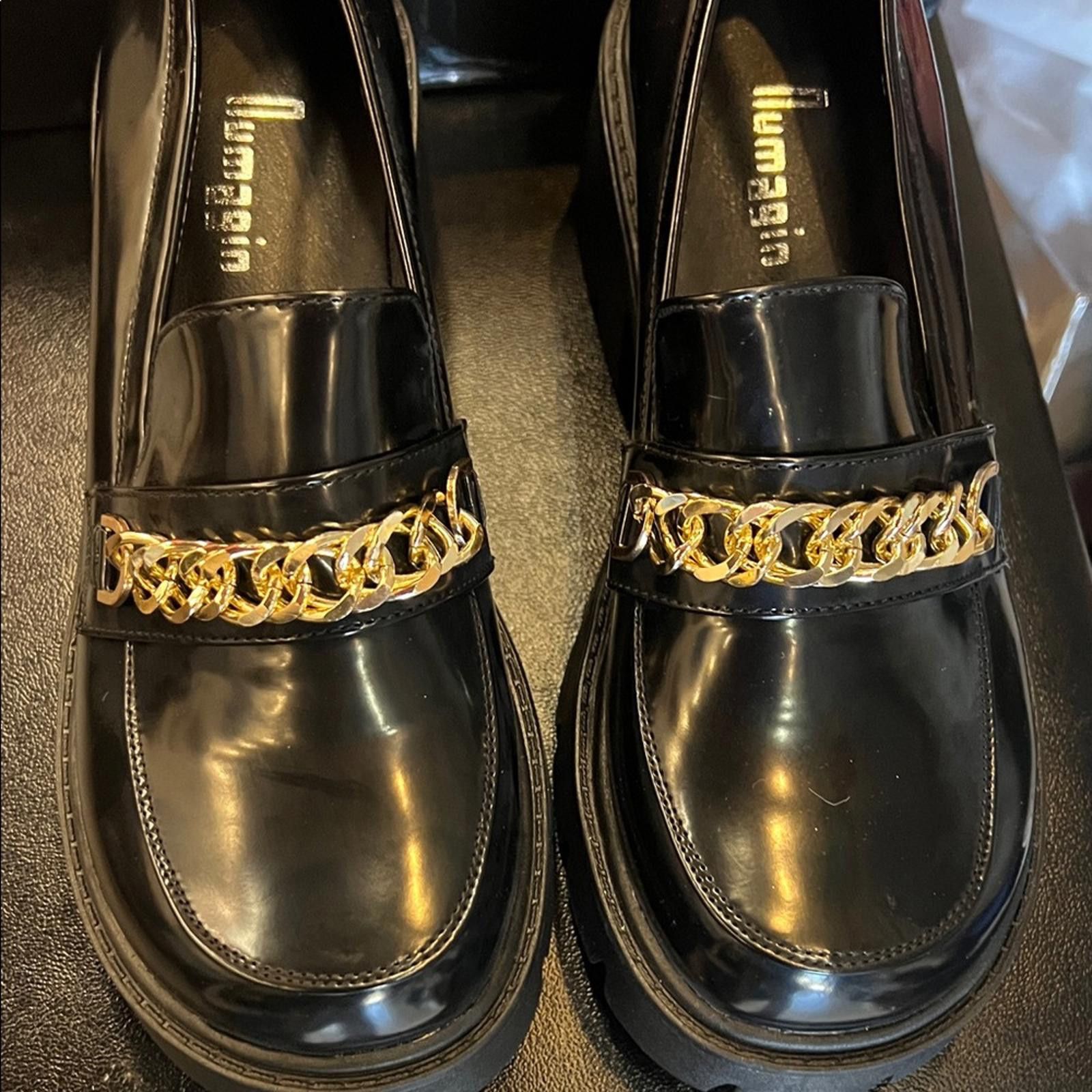 If Six Was Nine Glossy Black Loafers with Gold Chain Size US 9 / IT 39 - 3 Thumbnail