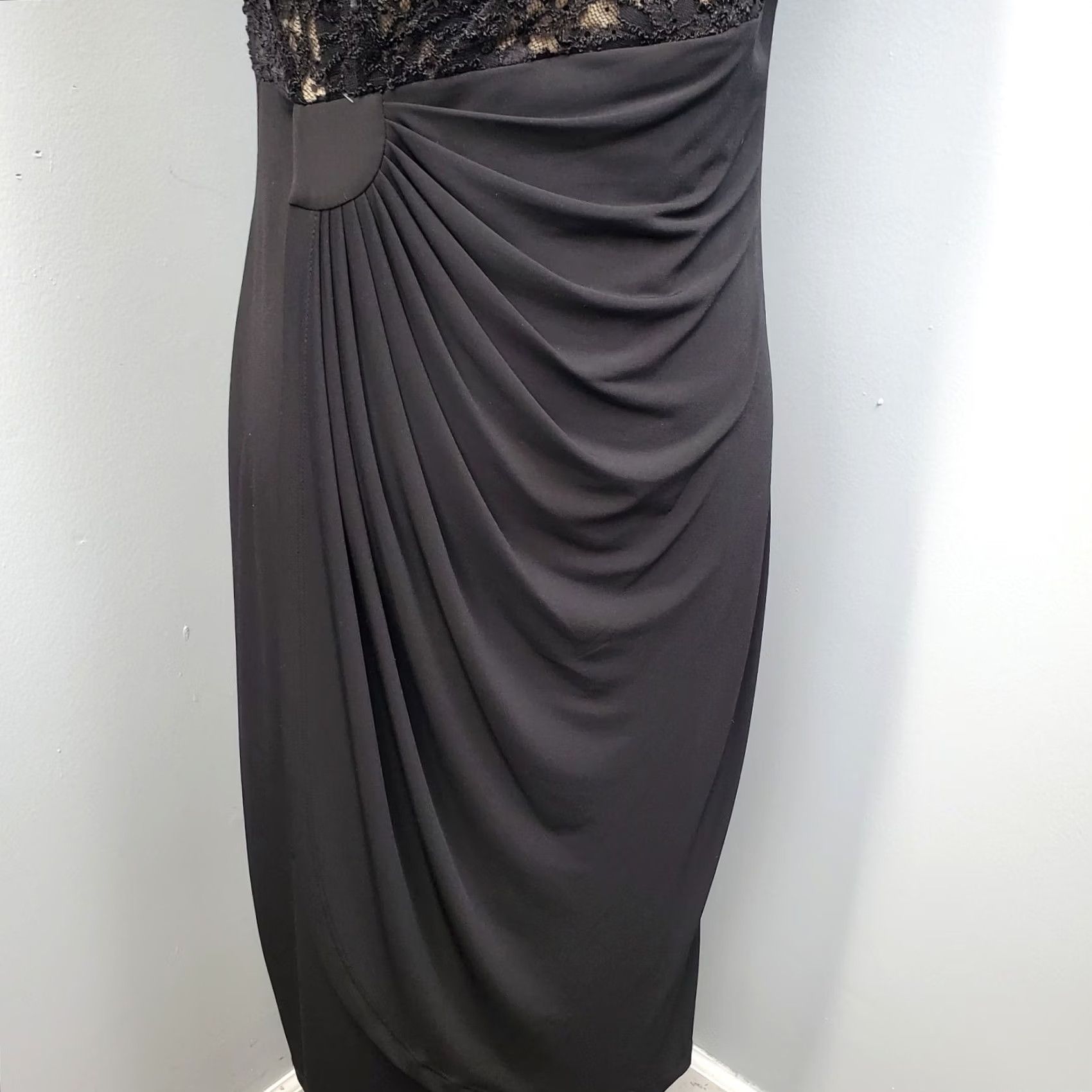 Vintage Connected Apparel Bodycon Dress Womens Size 14 Black Tan Lace Pleated Round Neck Size XL / US 12-14 / IT 48-50 - 4 Thumbnail