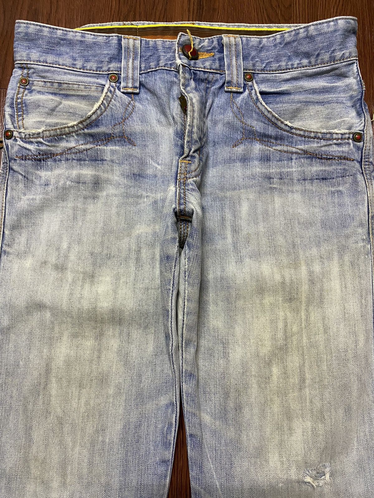 Japanese Brand Vintage Edwin 503 Blue Faded Wash Distressed Loose Jeans Size US 32 / EU 48 - 3 Thumbnail
