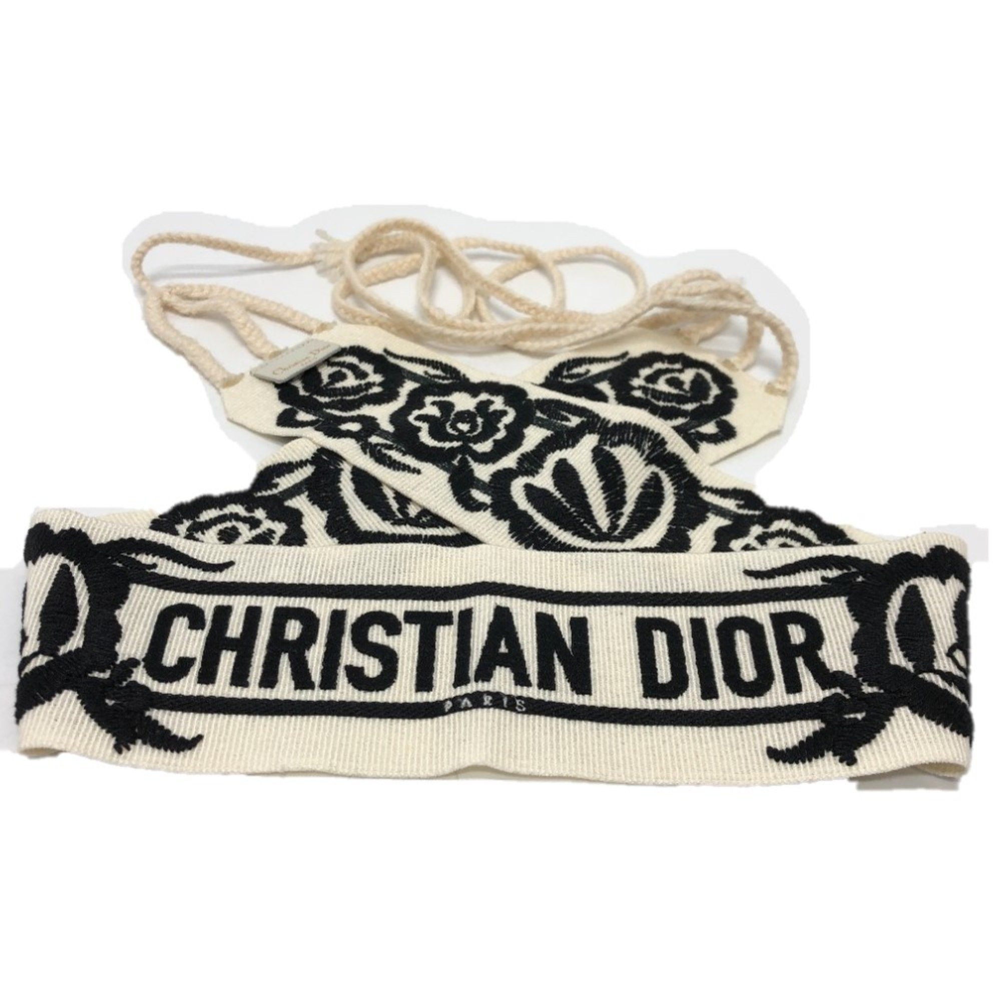 Dior CHRISTIAN DIOR Logo embroidery belt White Black Size ONE SIZE - 1 Thumbnail