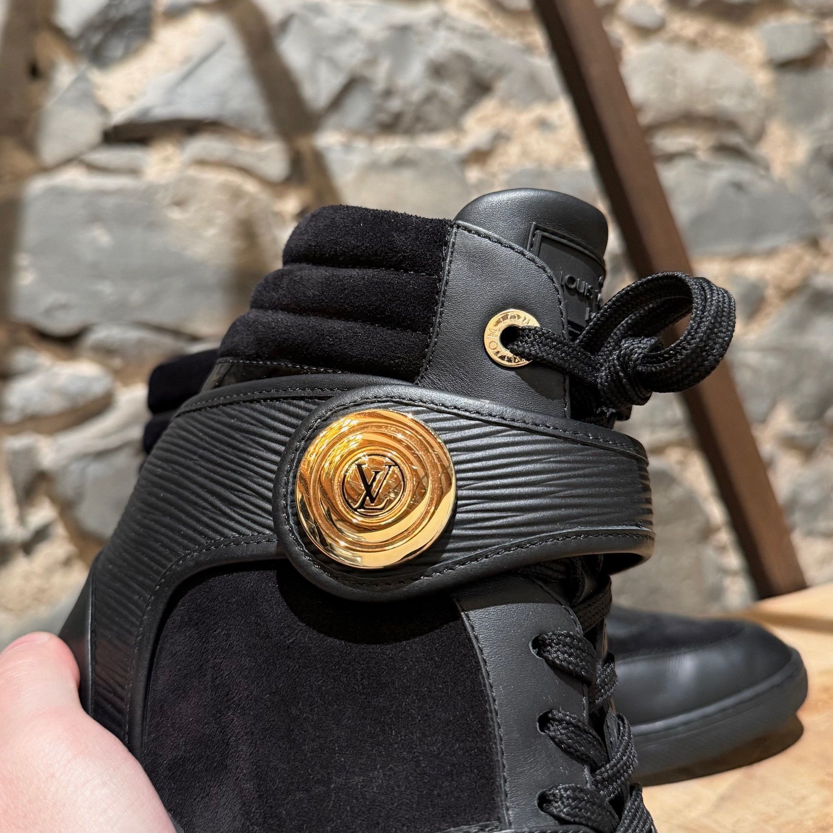 Louis Vuitton Louis Vuitton Black Epi Suede Wedges Sneakers Size US 7 / IT 37 - 3 Thumbnail